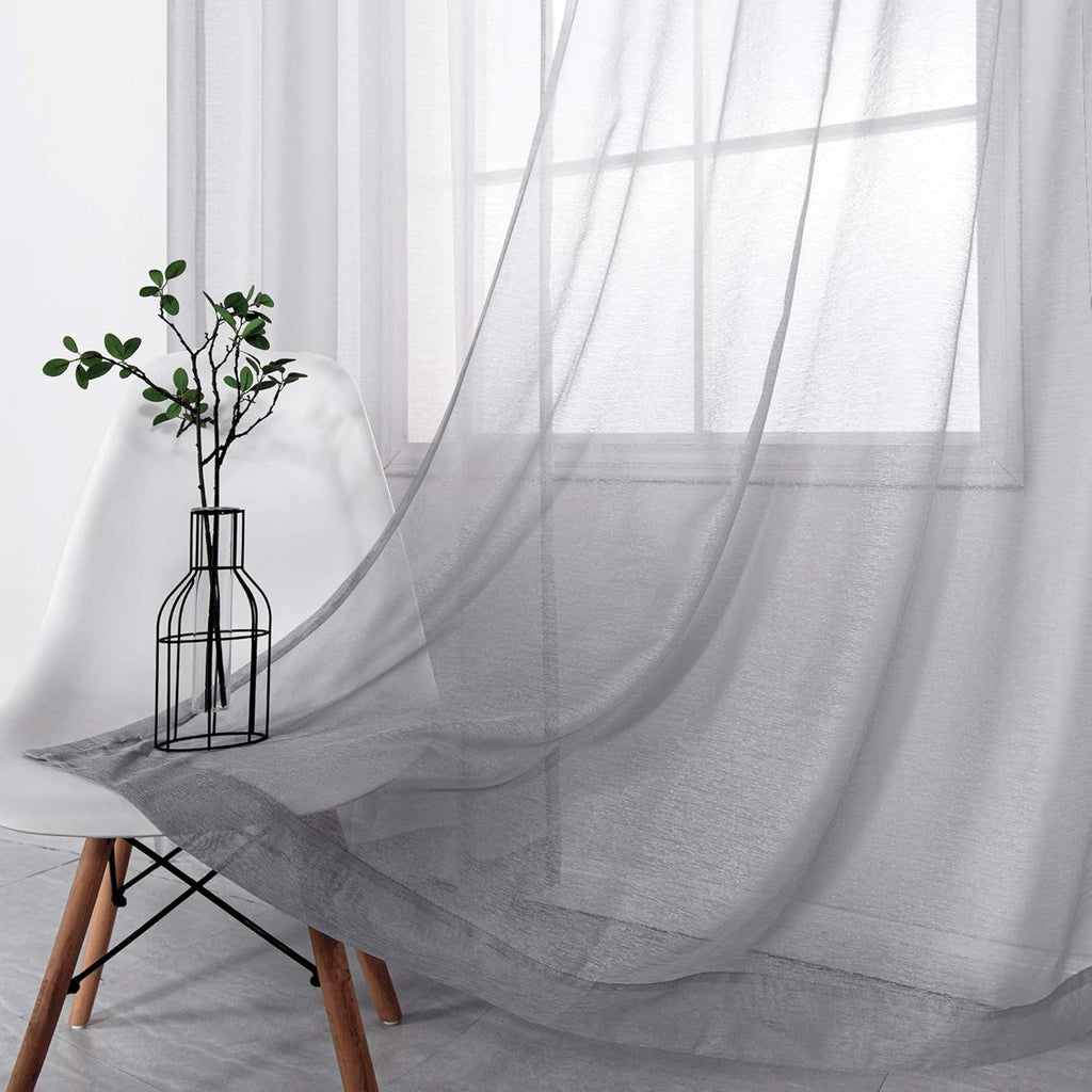 KOUFALL Luxury Silver Sheer Curtains, Light Grey Grommet Drapes for Living Room and Bedroom, 52 x 84 Inches, Set of 2 Panels - thewrightstore