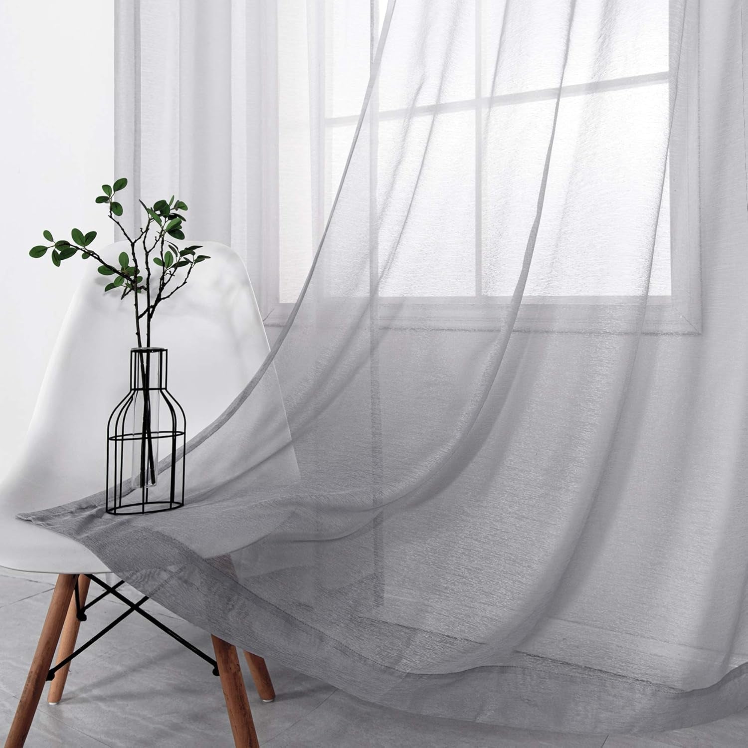 KOUFALL Luxury Silver Sheer Curtains, Light Grey Grommet Drapes for Living Room and Bedroom, 52 x 84 Inches, Set of 2 Panels - thewrightstore