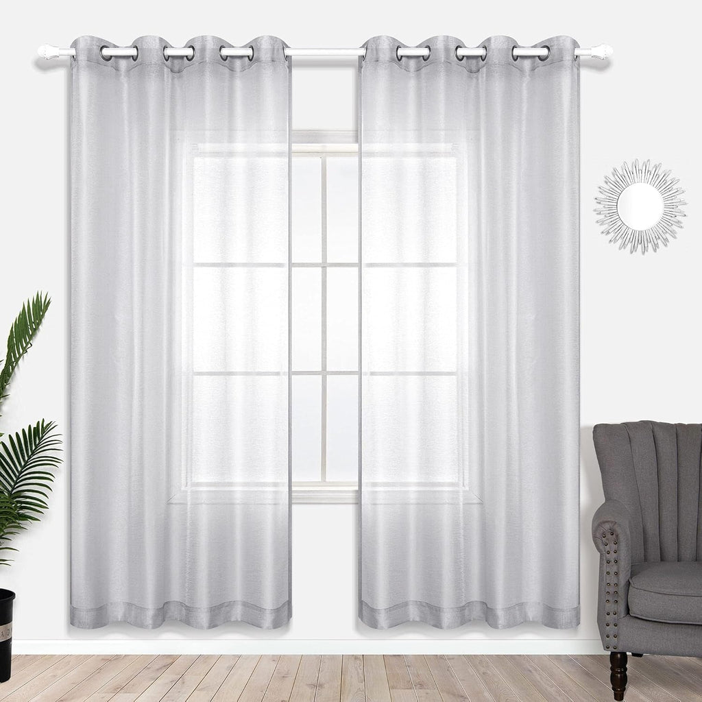 KOUFALL Luxury Silver Sheer Curtains, Light Grey Grommet Drapes for Living Room and Bedroom, 52 x 84 Inches, Set of 2 Panels - thewrightstore