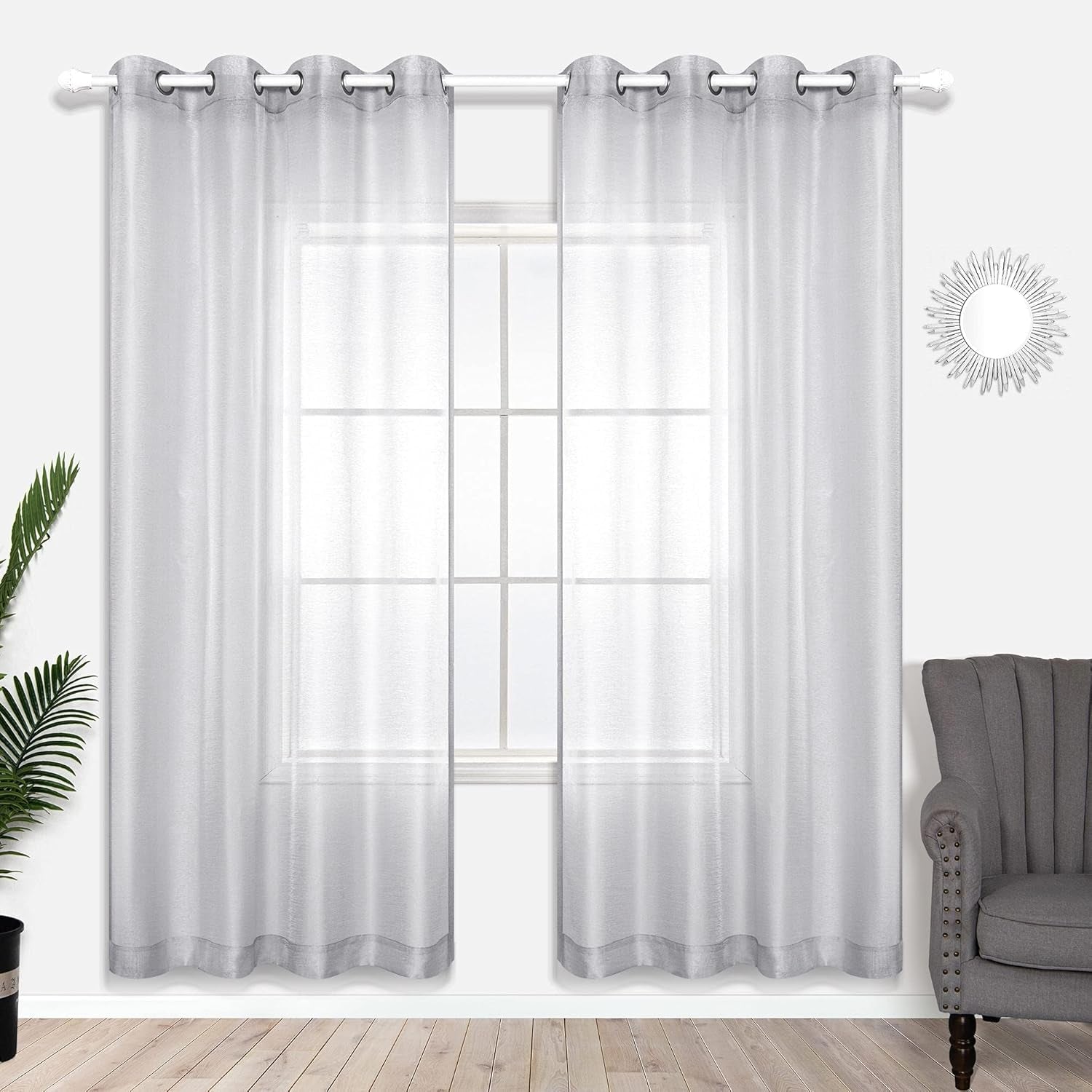 KOUFALL Luxury Silver Sheer Curtains, Light Grey Grommet Drapes for Living Room and Bedroom, 52 x 84 Inches, Set of 2 Panels - thewrightstore