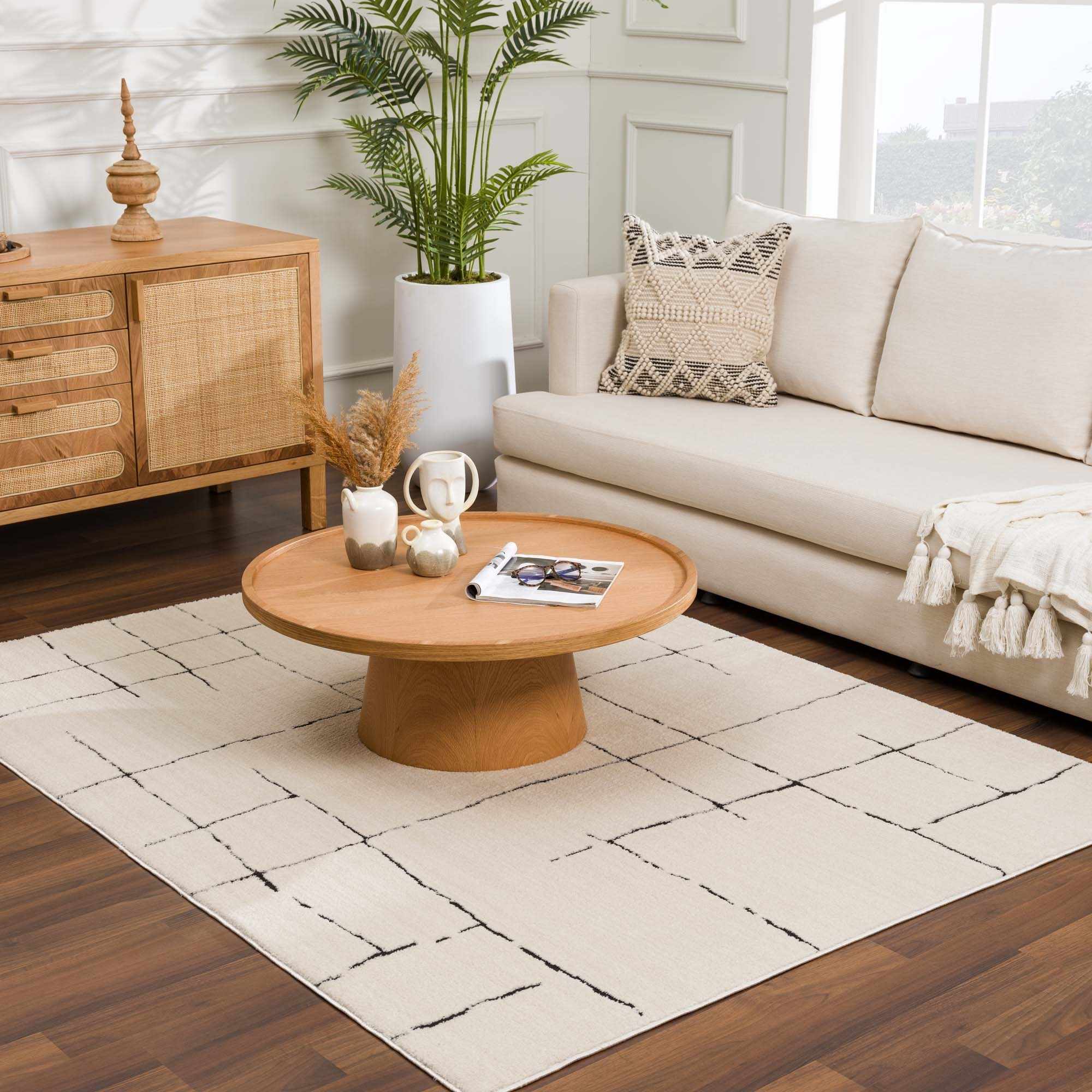 Koume Beige Maze Area Rug - thewrightstore