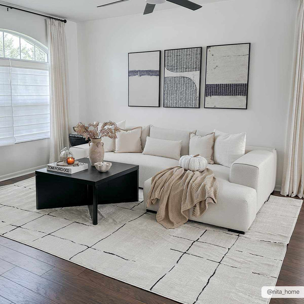 Koume Beige Maze Area Rug - thewrightstore