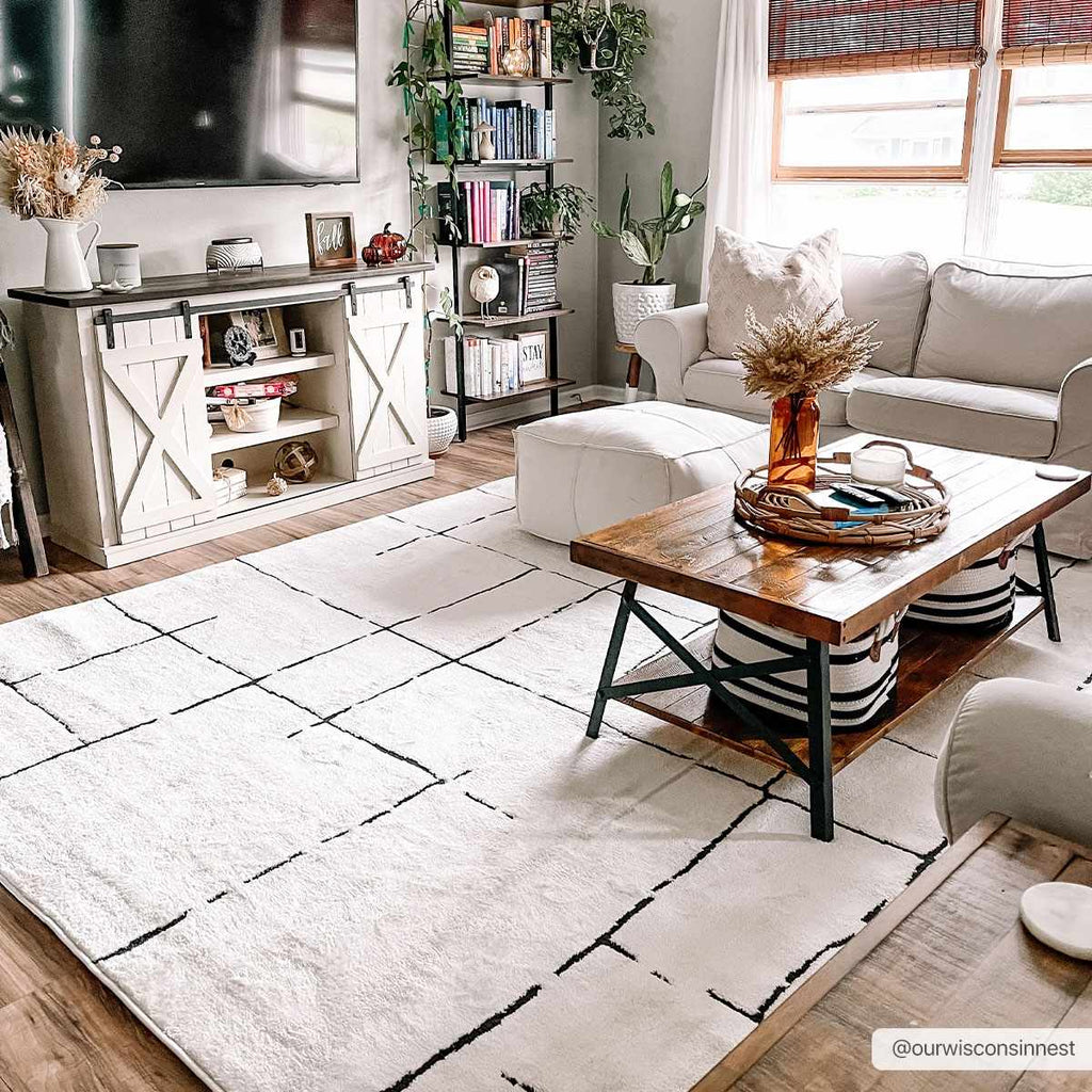 Koume Beige Maze Area Rug - thewrightstore