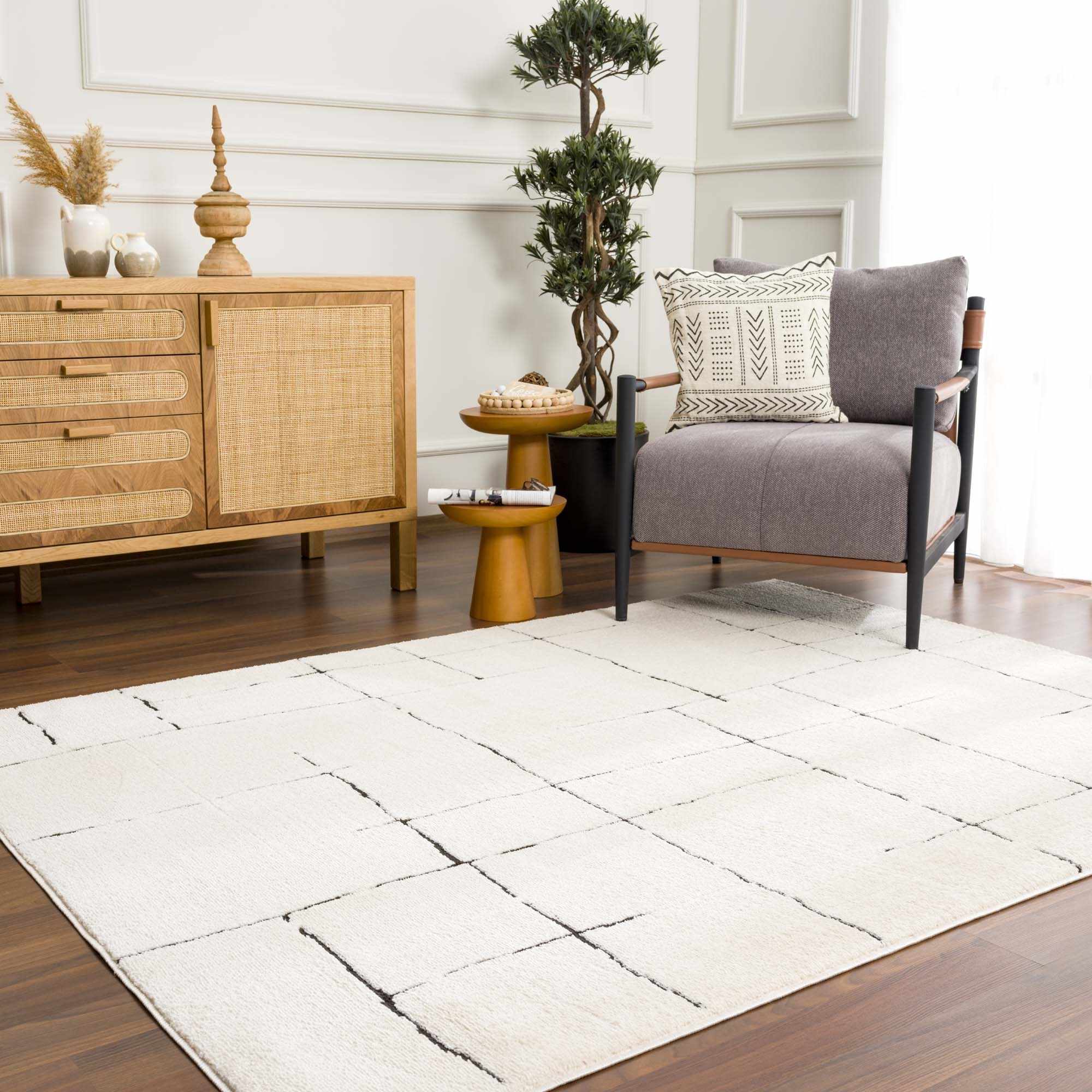 Koume Beige Maze Area Rug - thewrightstore