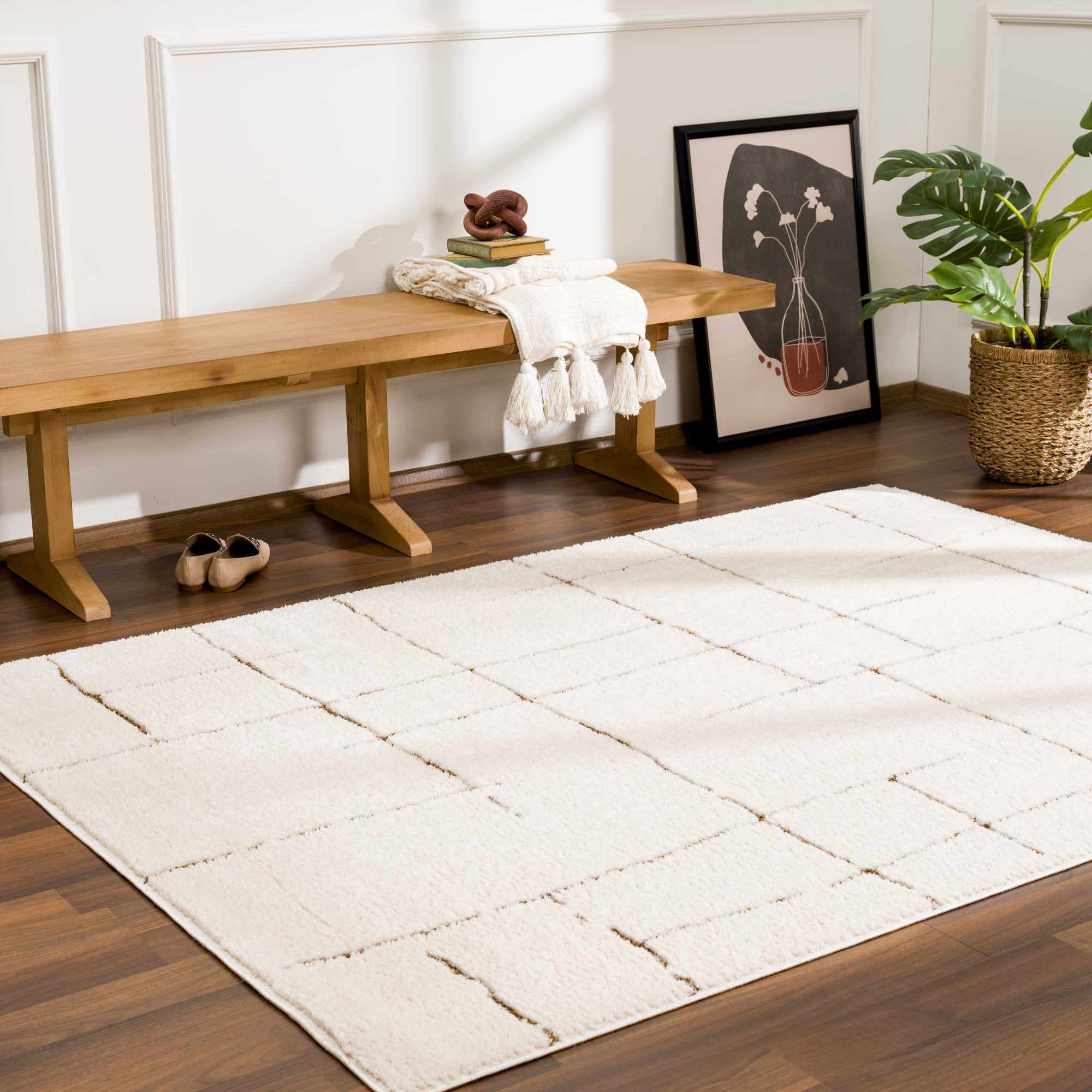 Koume Ivory & Brown Area Rug - thewrightstore