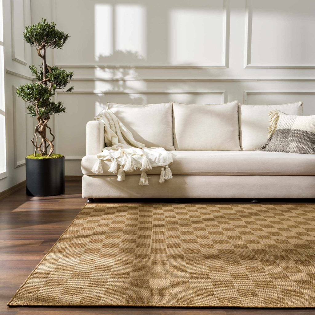 Kuval Checkered Brown Rug - thewrightstore