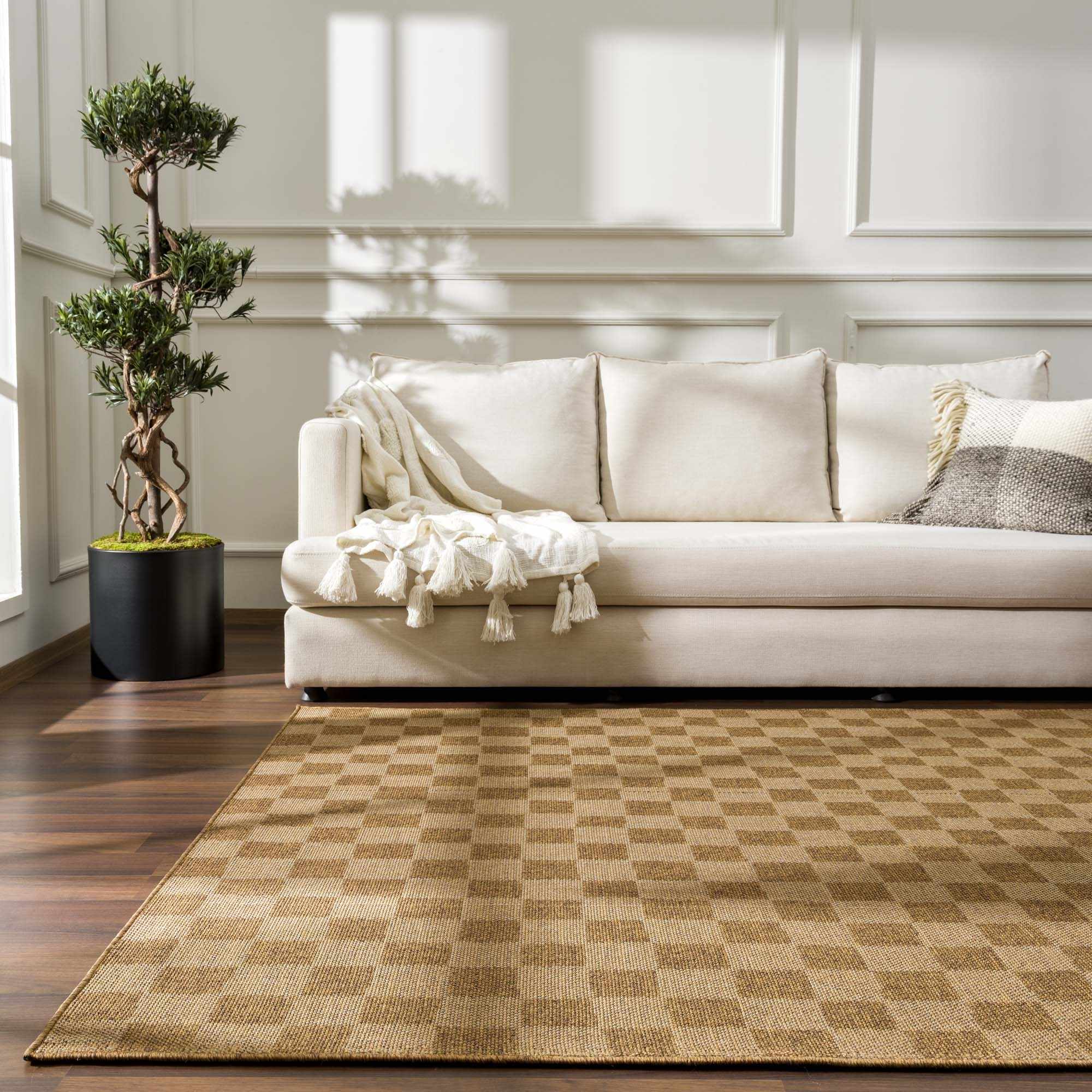 Kuval Checkered Brown Rug - thewrightstore