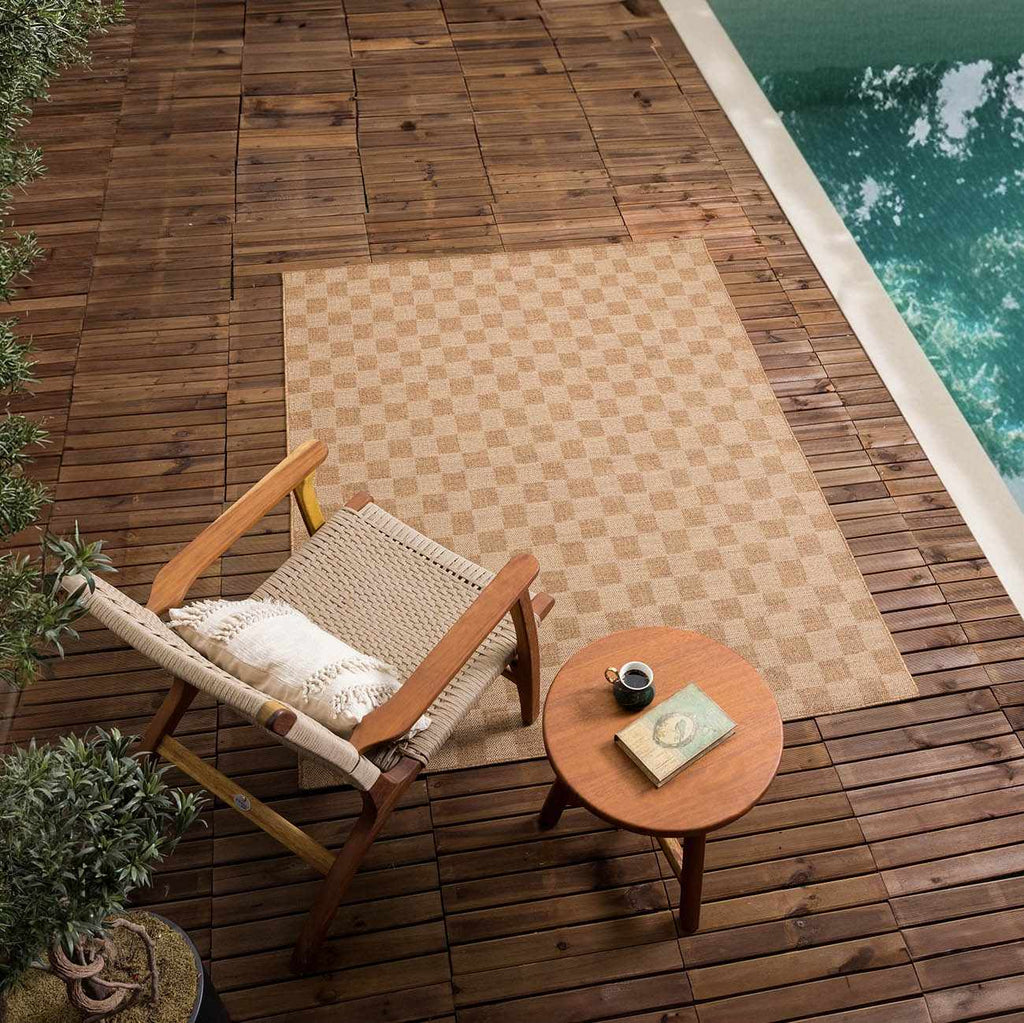 Kuval Checkered Brown Rug - thewrightstore