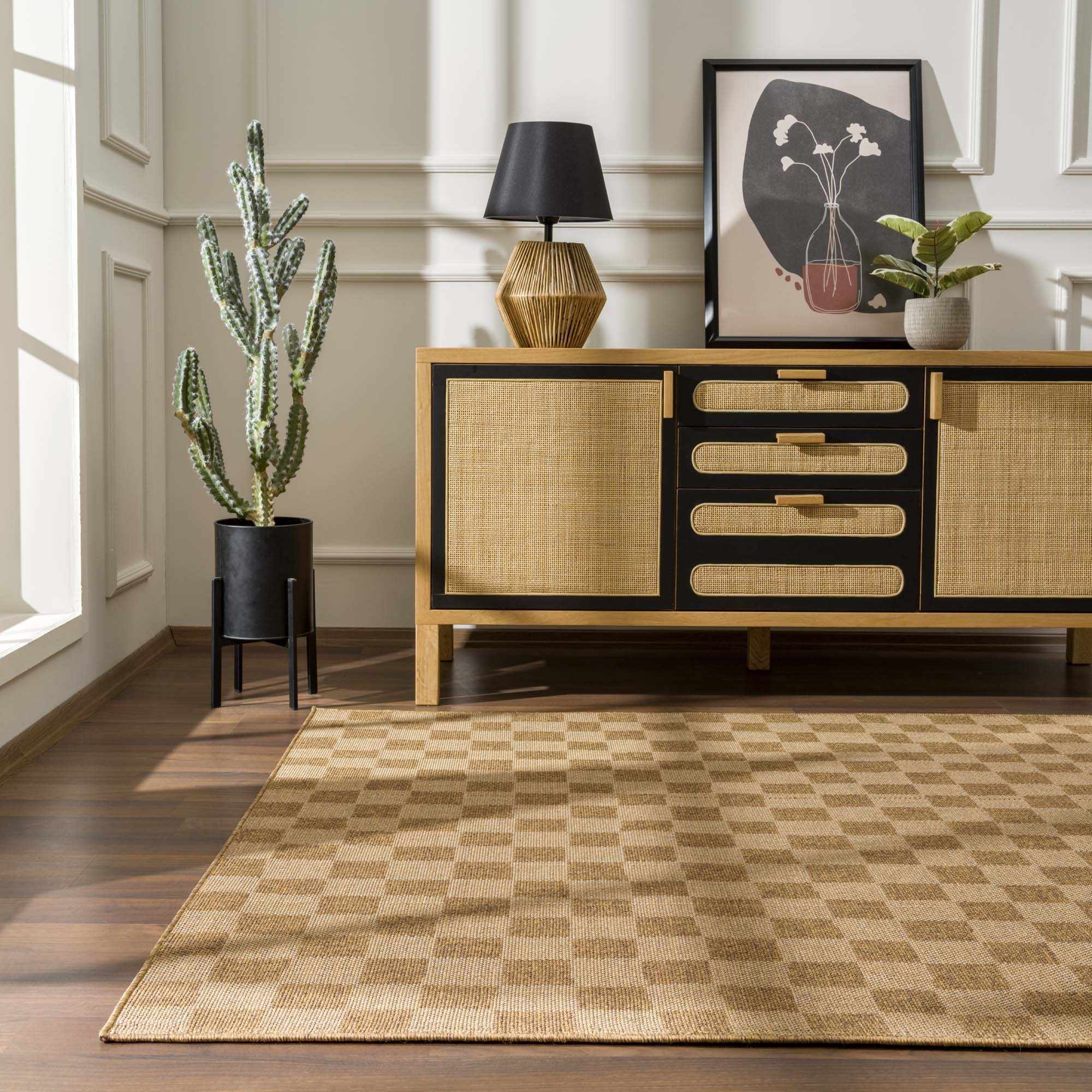 Kuval Checkered Brown Rug - thewrightstore
