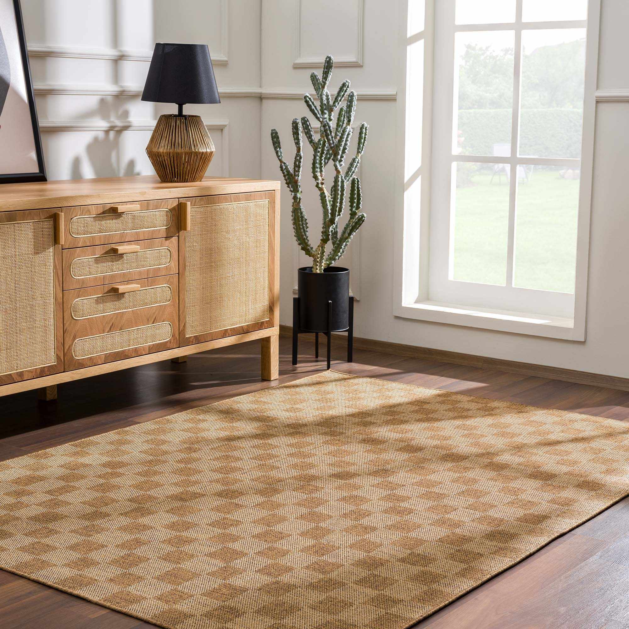 Kuval Checkered Brown Rug - thewrightstore