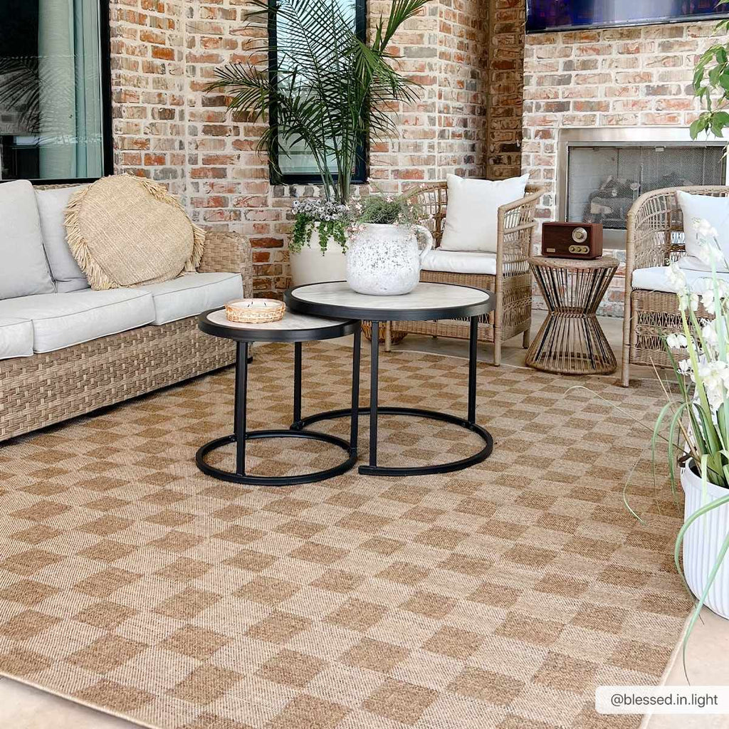 Kuval Checkered Brown Rug - thewrightstore