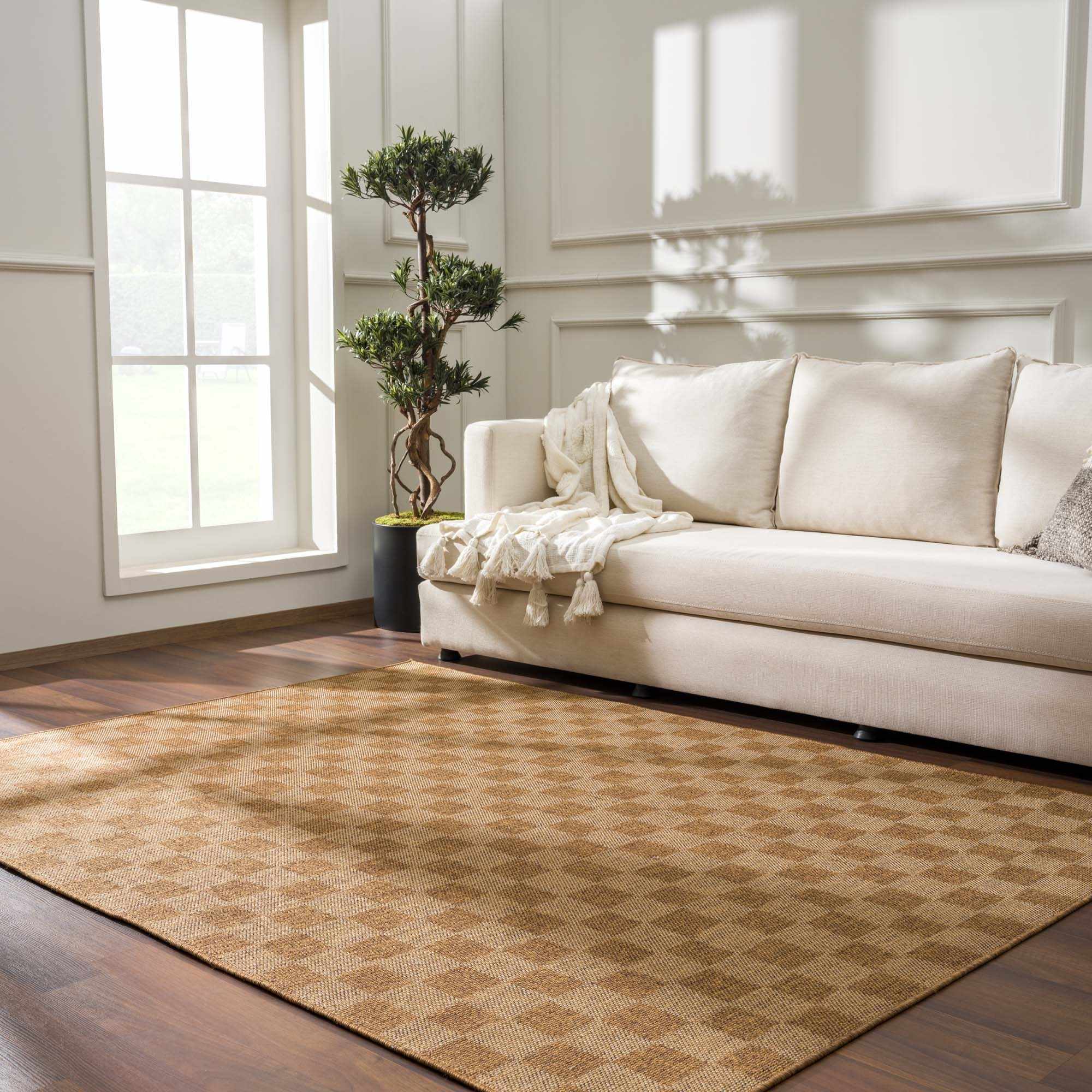 Kuval Checkered Brown Rug - thewrightstore