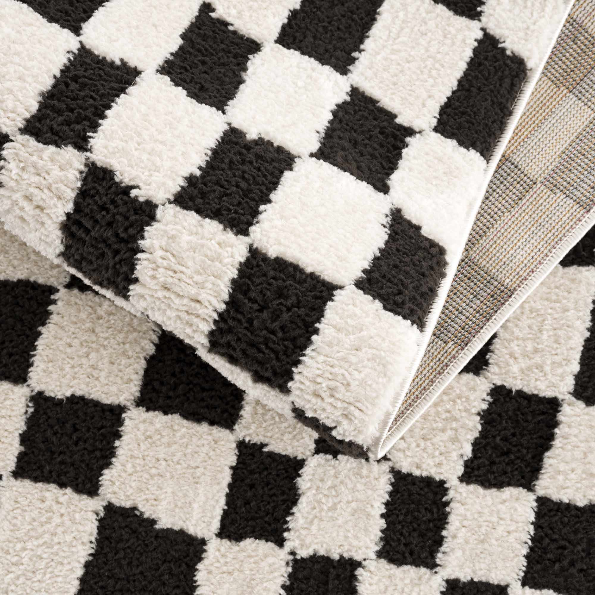 Lajos Black & White Checkered Plush Rug - thewrightstore