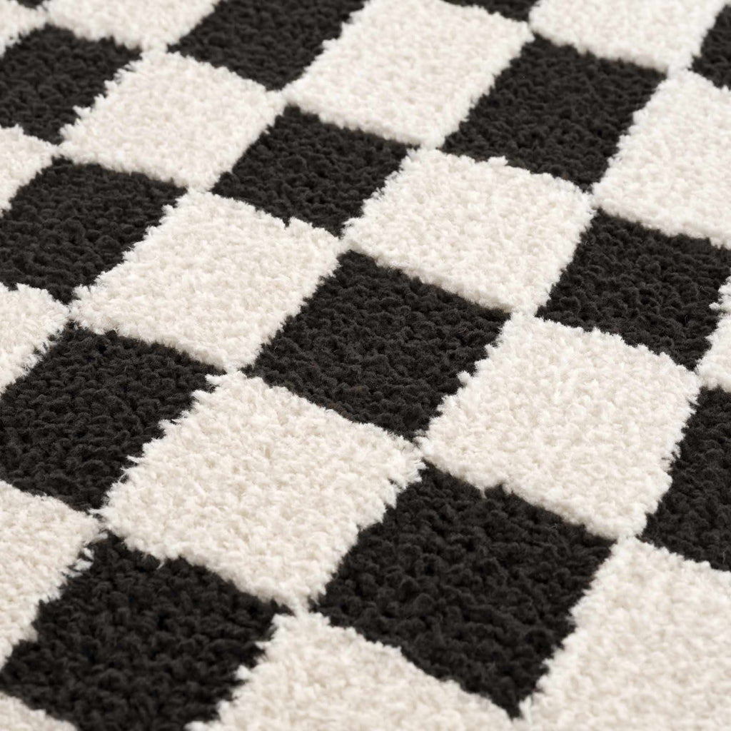 Lajos Black & White Checkered Plush Rug - thewrightstore