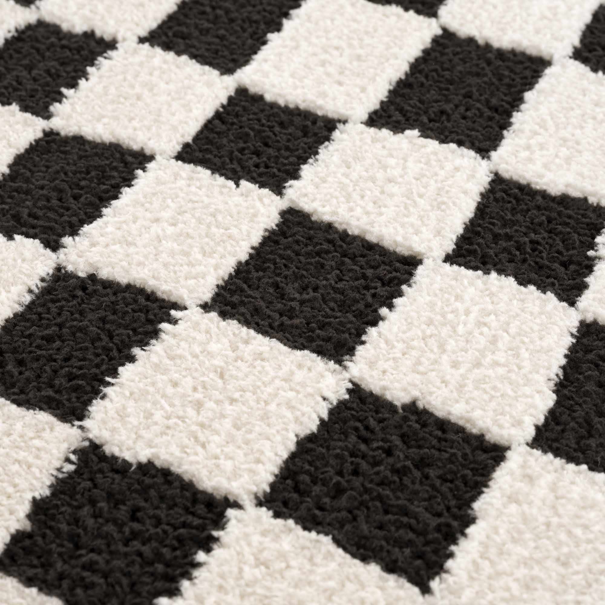 Lajos Black & White Checkered Plush Rug - thewrightstore