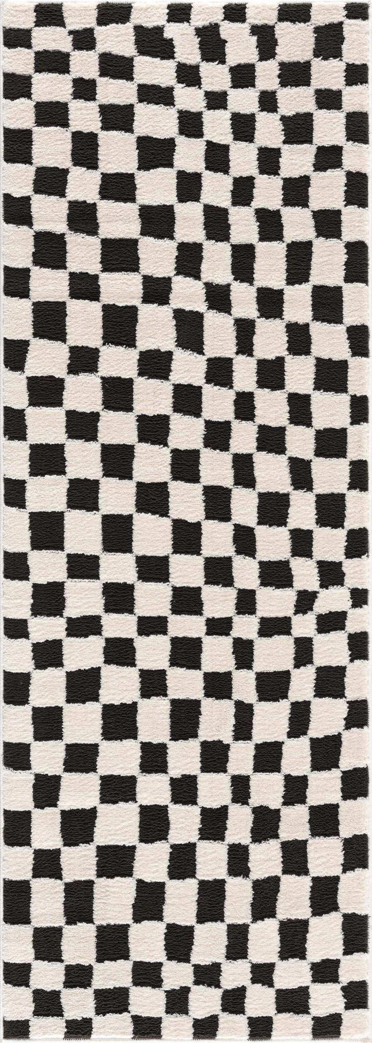Lajos Black & White Checkered Plush Rug - thewrightstore