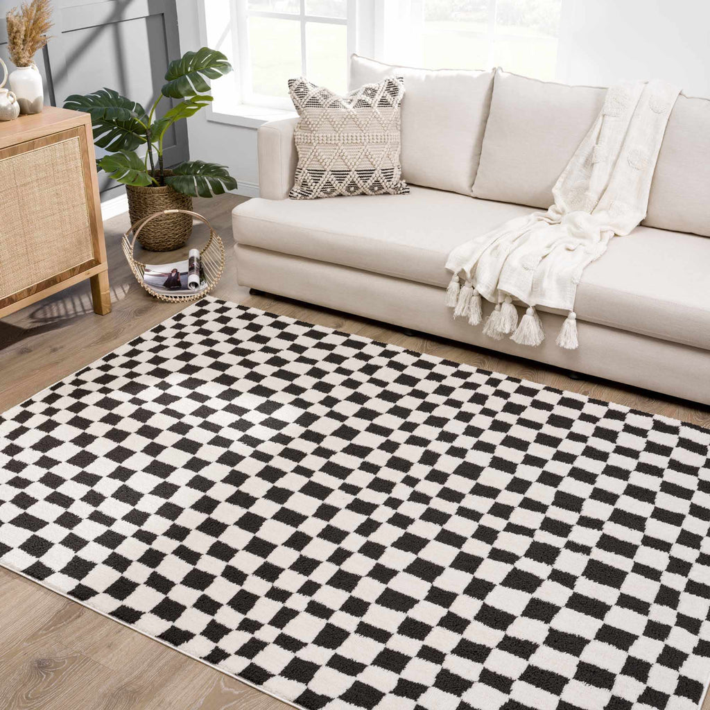 Lajos Black & White Checkered Plush Rug - thewrightstore