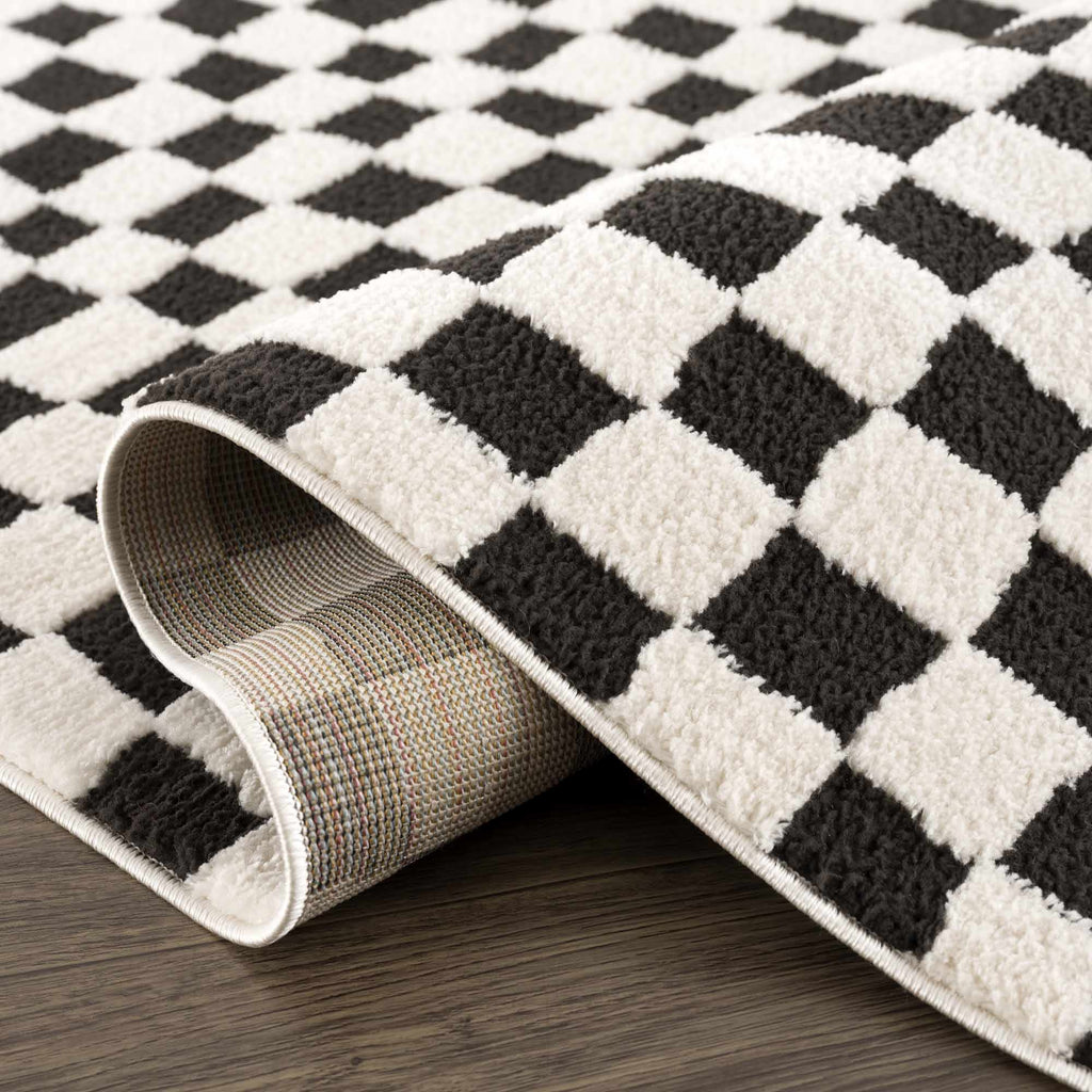 Lajos Black & White Checkered Plush Rug - thewrightstore