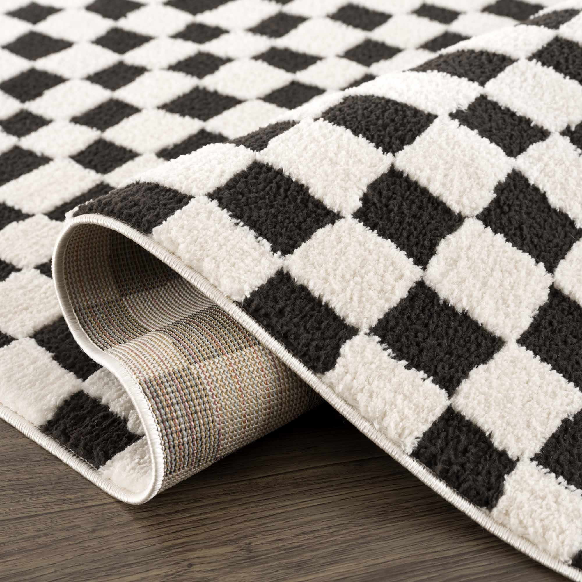 Lajos Black & White Checkered Plush Rug - thewrightstore