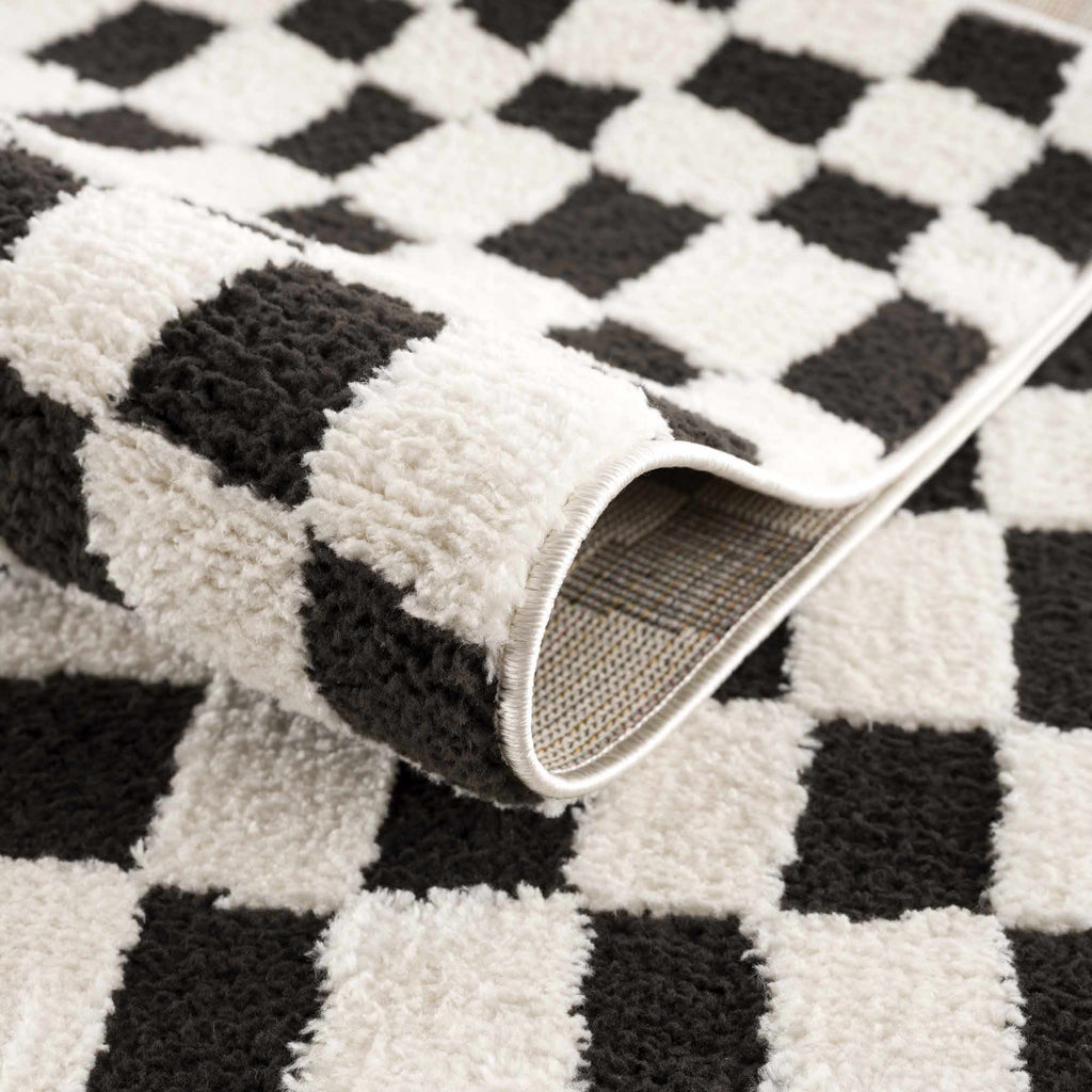 Lajos Black & White Checkered Plush Rug - thewrightstore