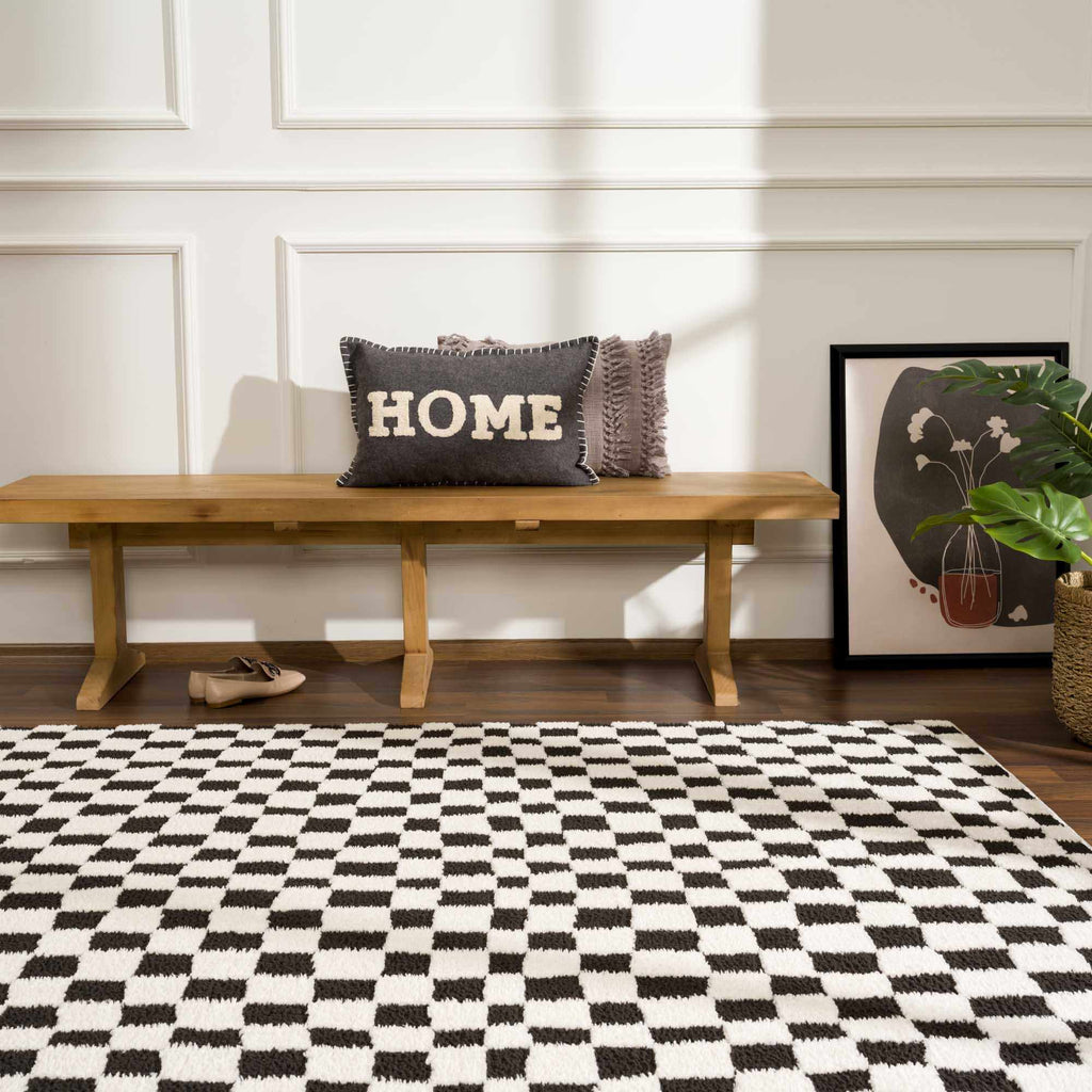 Lajos Black & White Checkered Plush Rug - thewrightstore