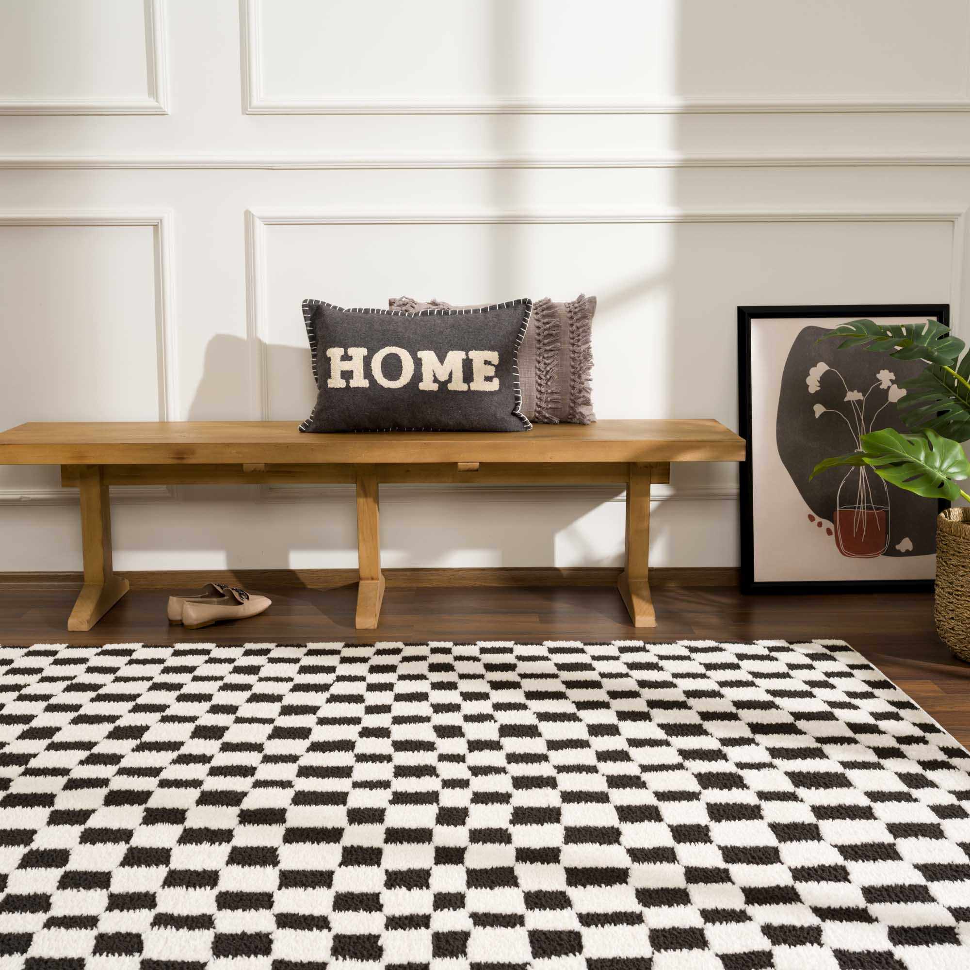 Lajos Black & White Checkered Plush Rug - thewrightstore