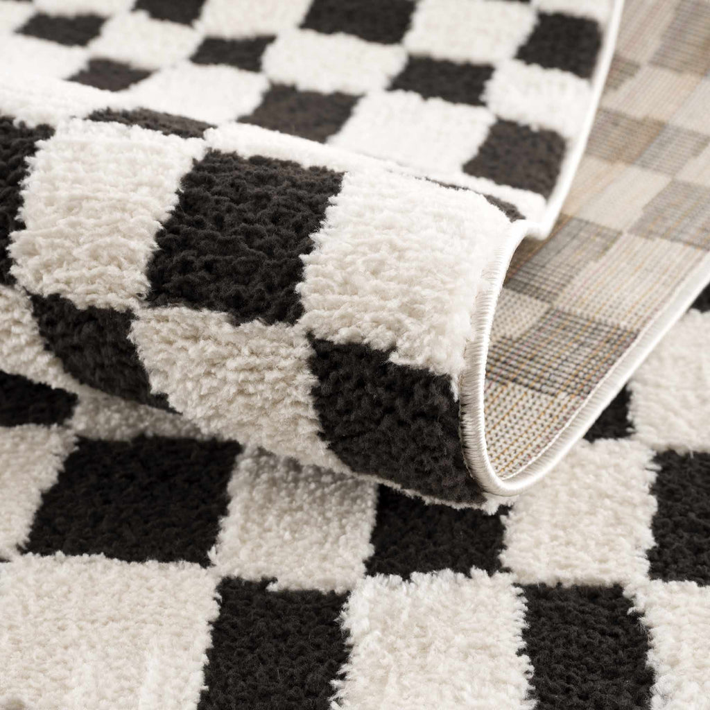 Lajos Black & White Checkered Plush Rug - thewrightstore