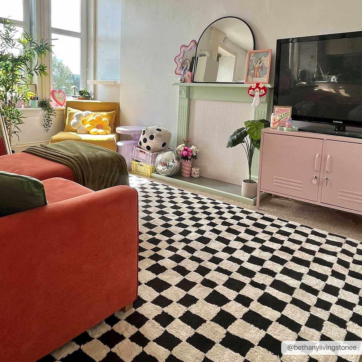 Lajos Black & White Checkered Plush Rug - thewrightstore