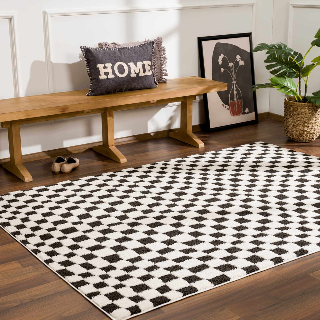 Lajos Black & White Checkered Plush Rug - thewrightstore
