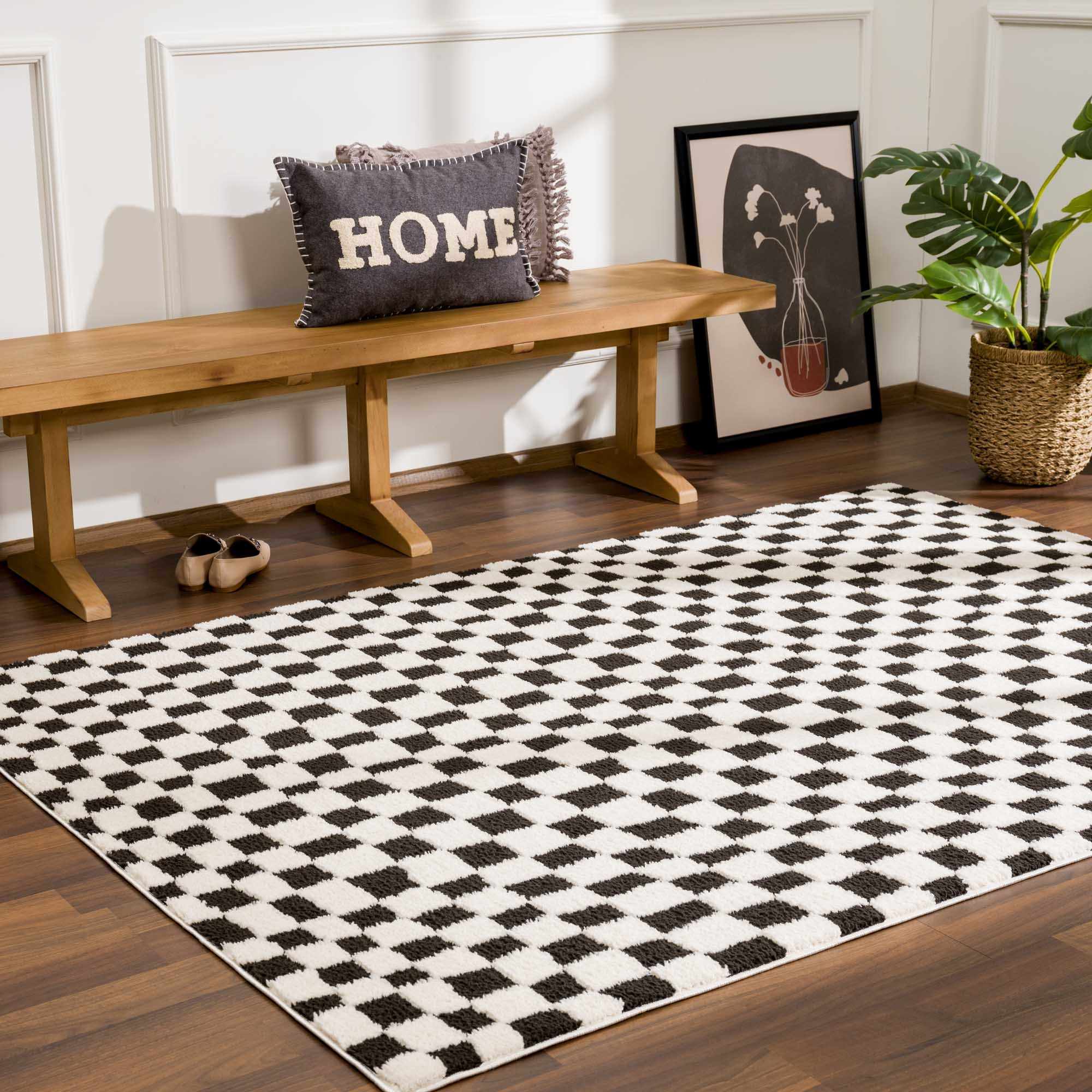 Lajos Black & White Checkered Plush Rug - thewrightstore