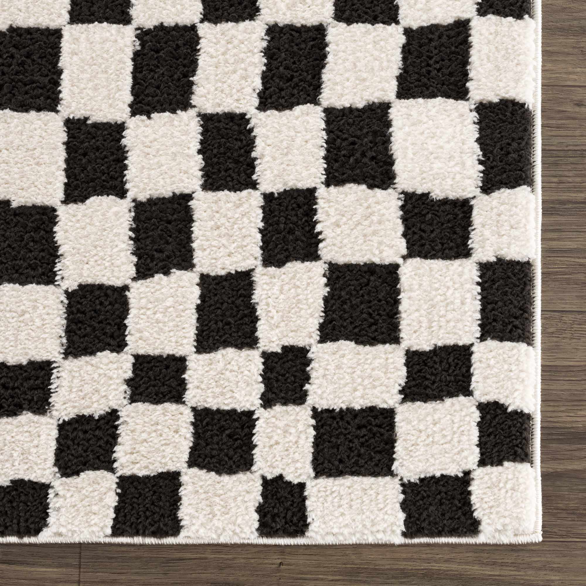 Lajos Black & White Checkered Plush Rug - thewrightstore