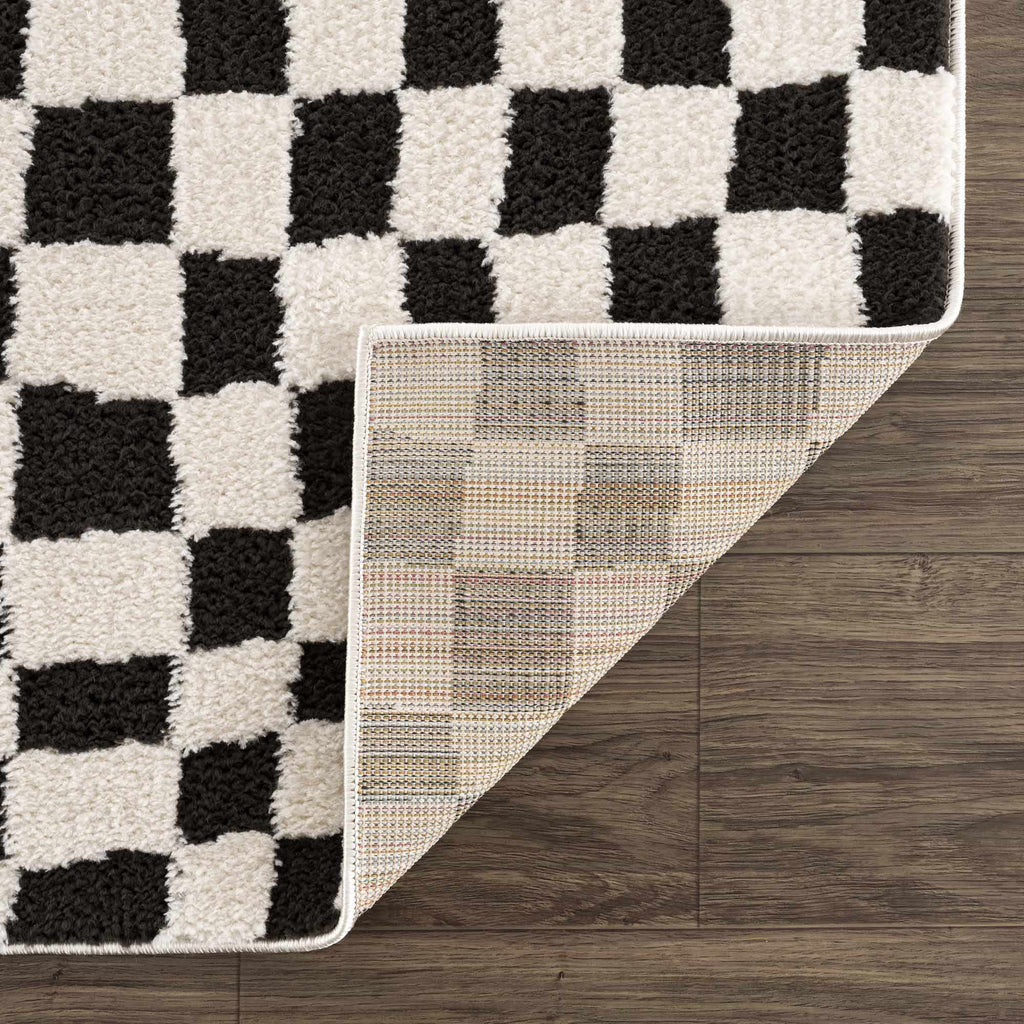 Lajos Black & White Checkered Plush Rug - thewrightstore