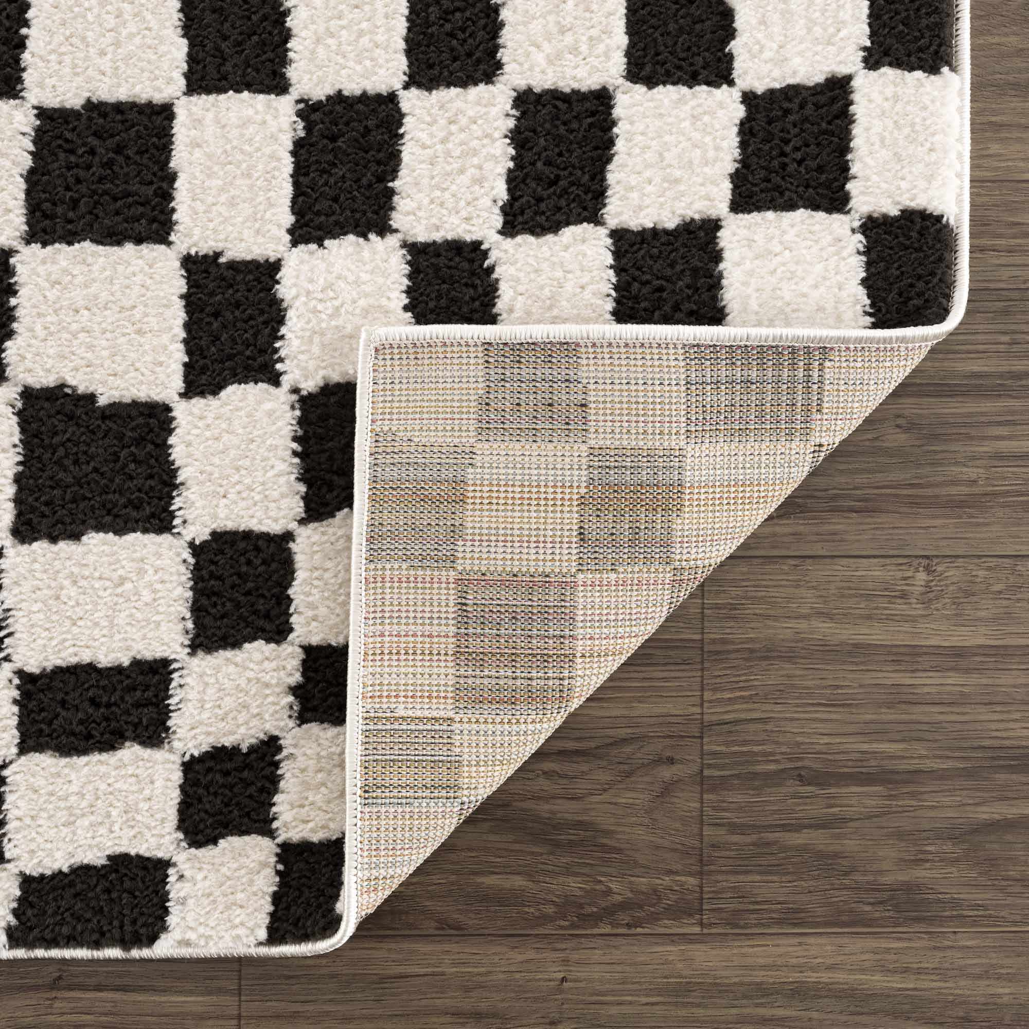 Lajos Black & White Checkered Plush Rug - thewrightstore