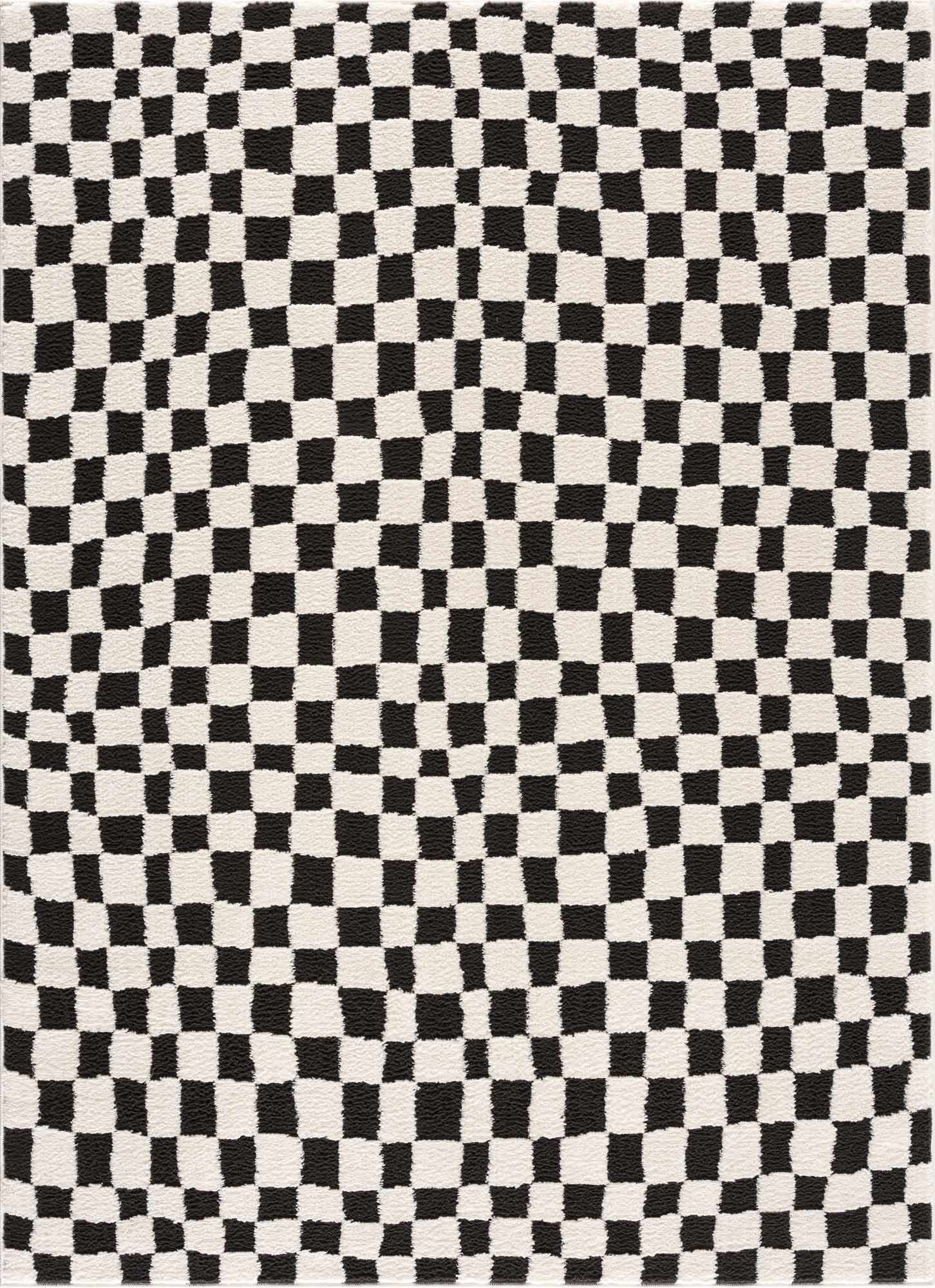 Lajos Black & White Checkered Plush Rug - thewrightstore