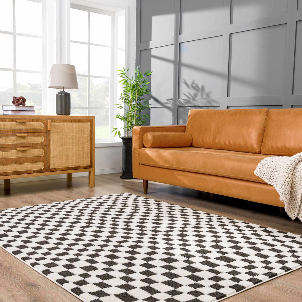 Lajos Black & White Checkered Plush Rug - thewrightstore