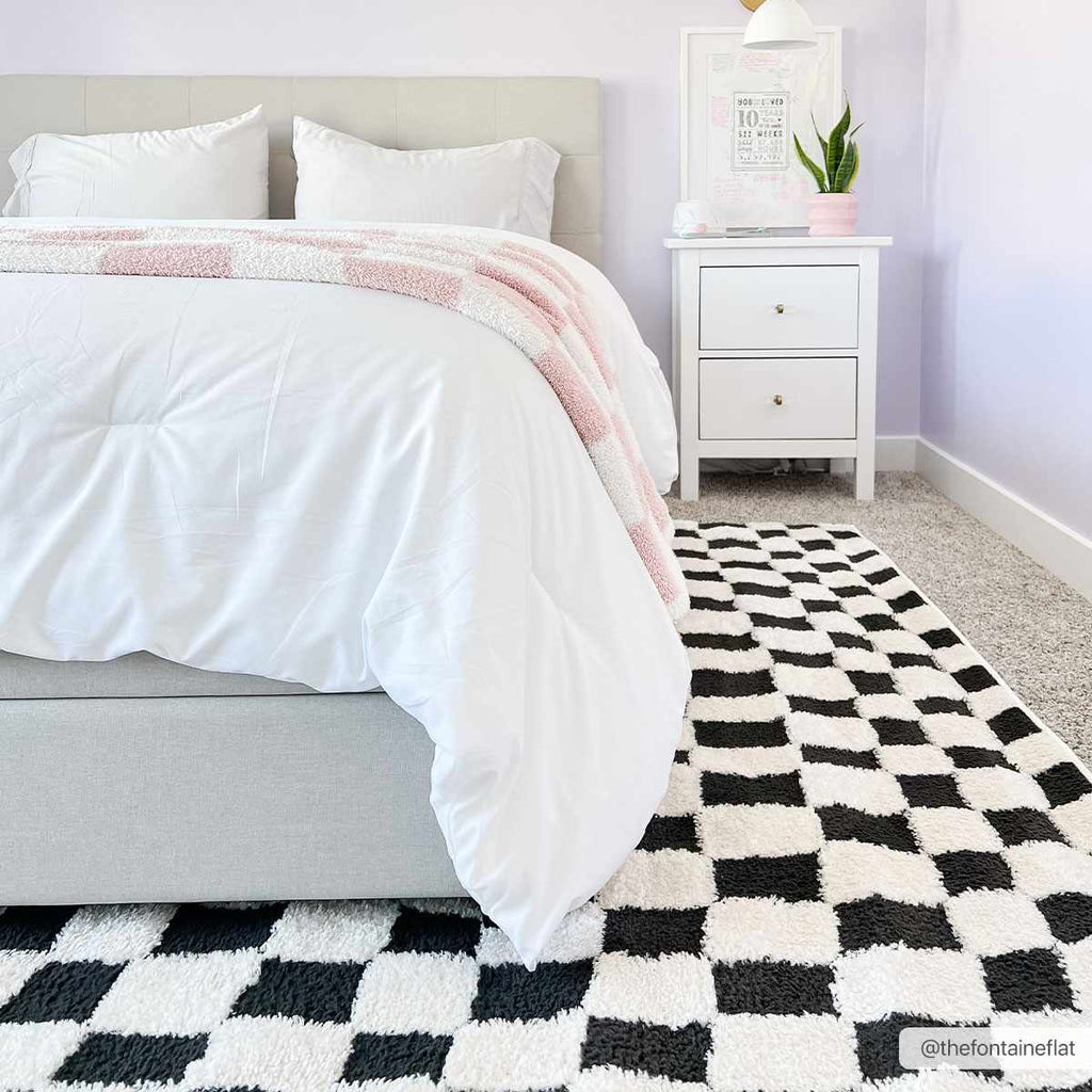 Lajos Black & White Checkered Plush Rug - thewrightstore