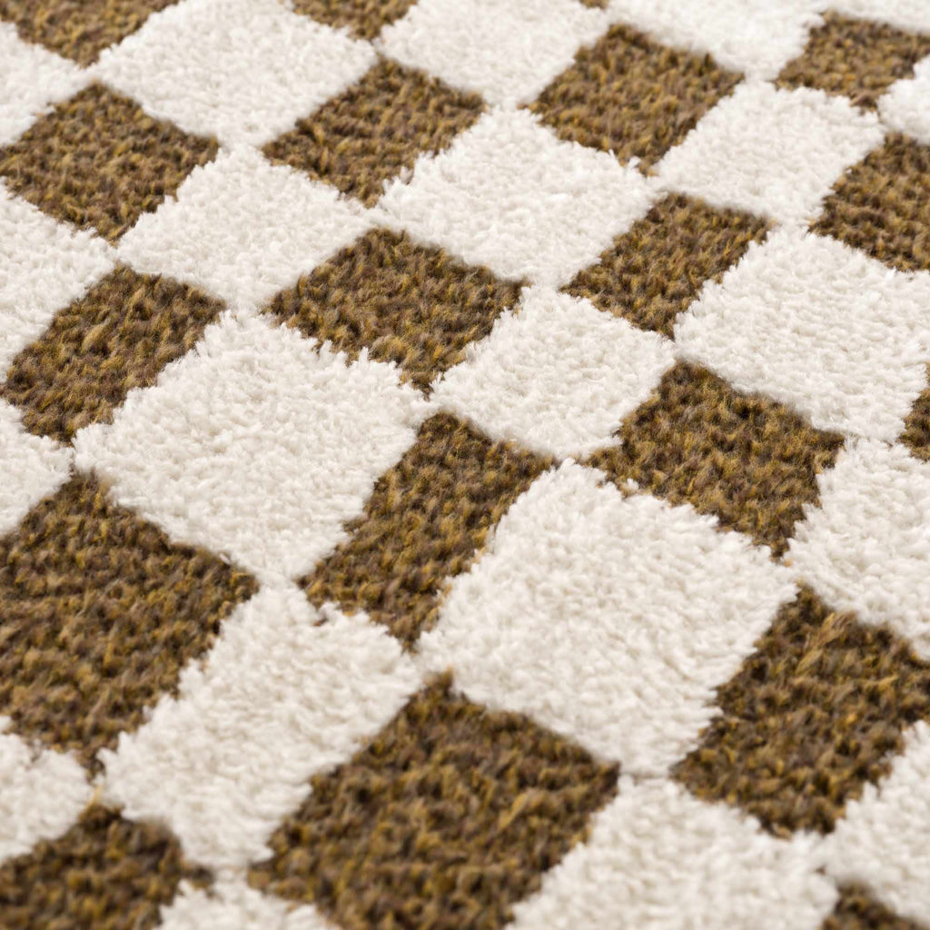 Lajos Brown Checkered Shag Rug - Clearance - thewrightstore