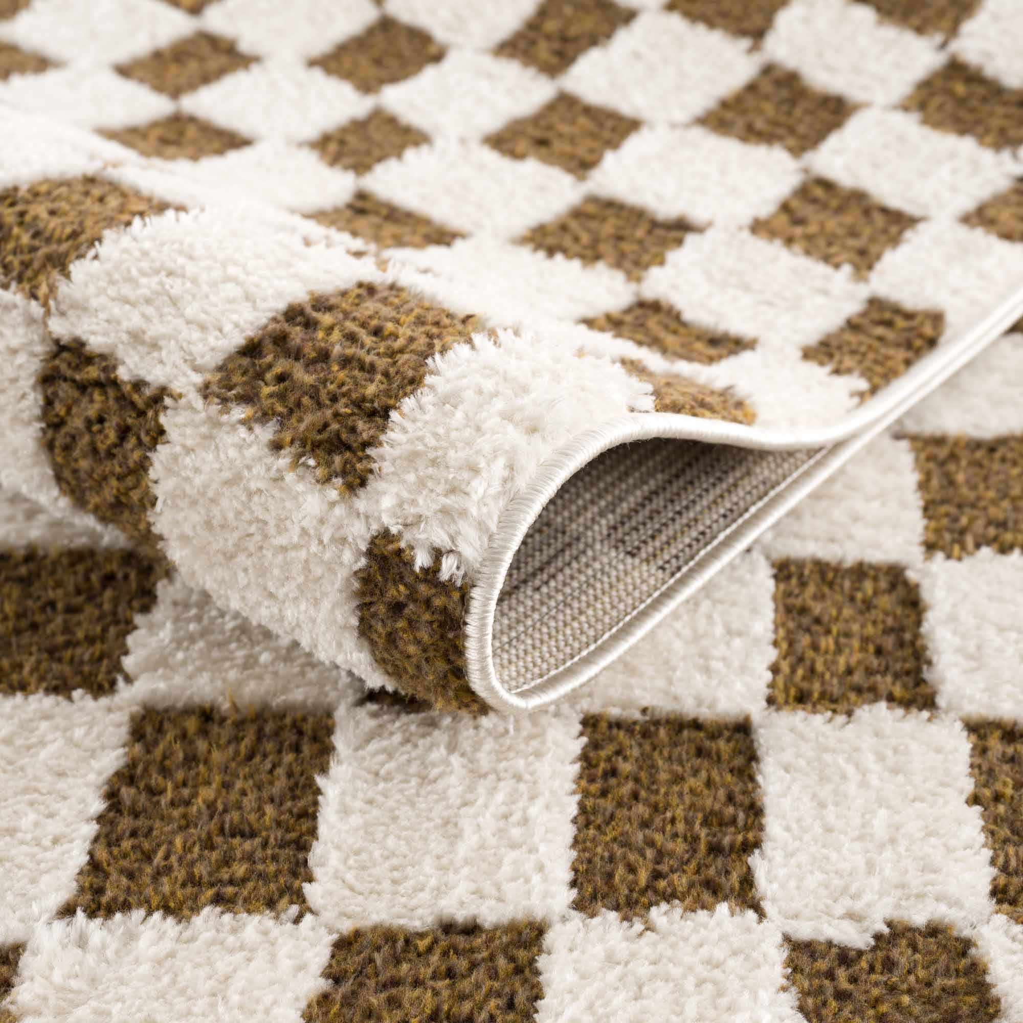 Lajos Brown Checkered Shag Rug - Clearance - thewrightstore