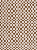 Lajos Brown Checkered Shag Rug - Clearance - thewrightstore