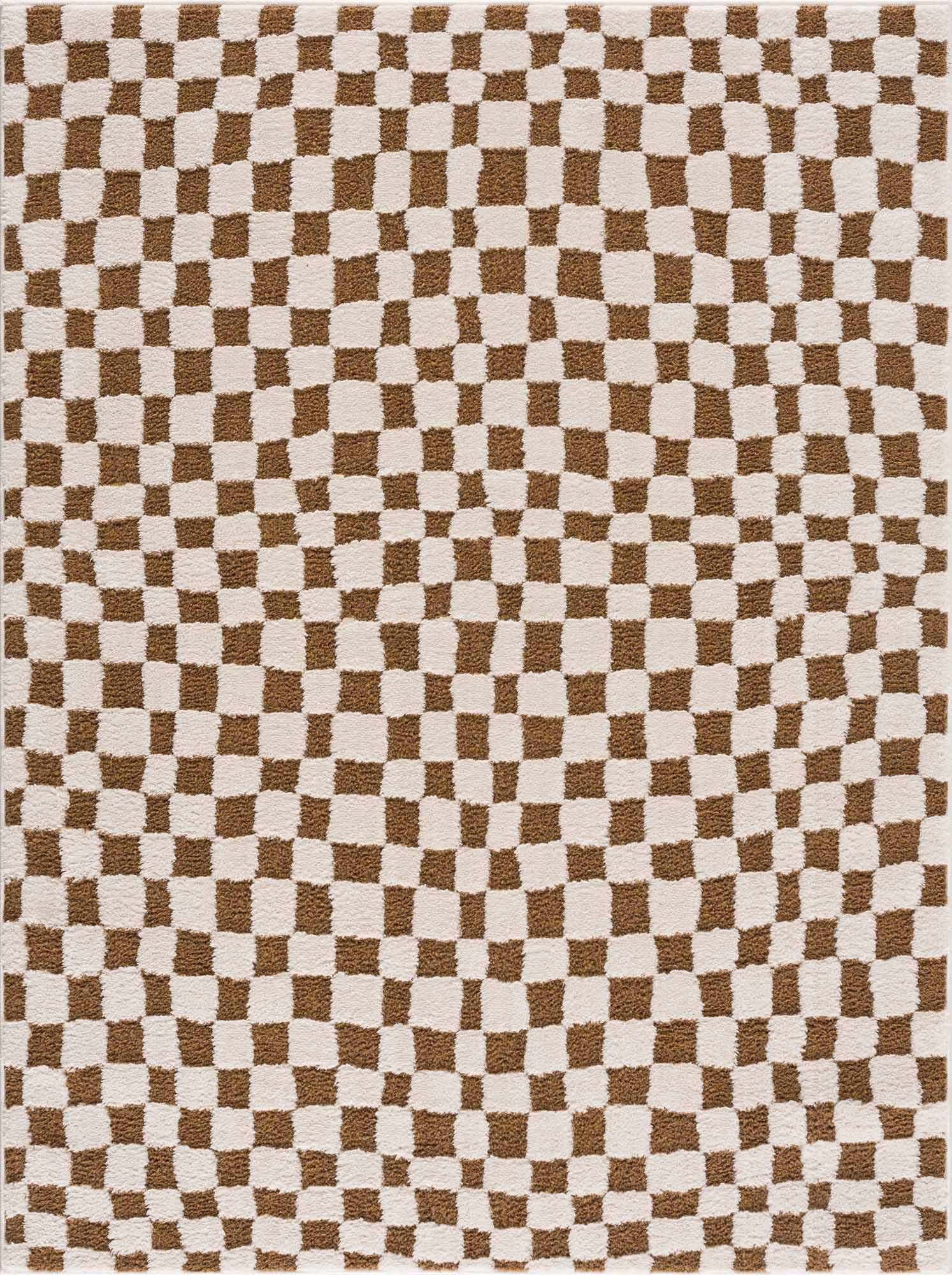 Lajos Brown Checkered Shag Rug - Clearance - thewrightstore