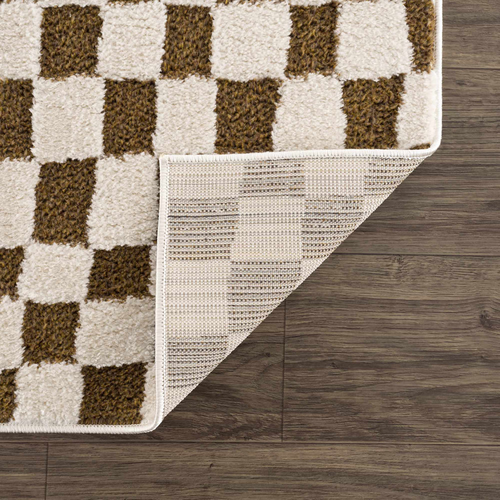 Lajos Brown Checkered Shag Rug - Clearance - thewrightstore