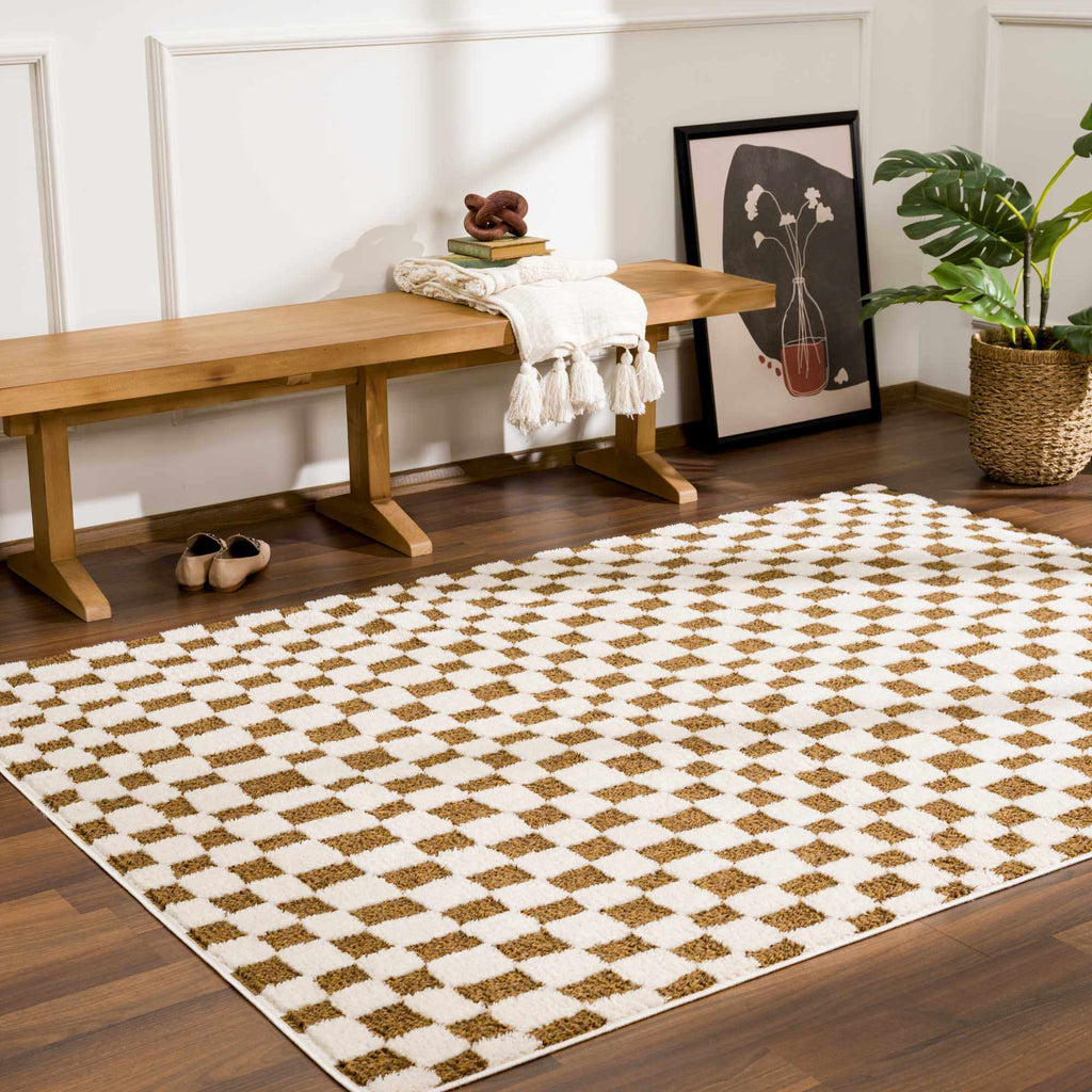 Lajos Brown Checkered Shag Rug - Clearance - thewrightstore