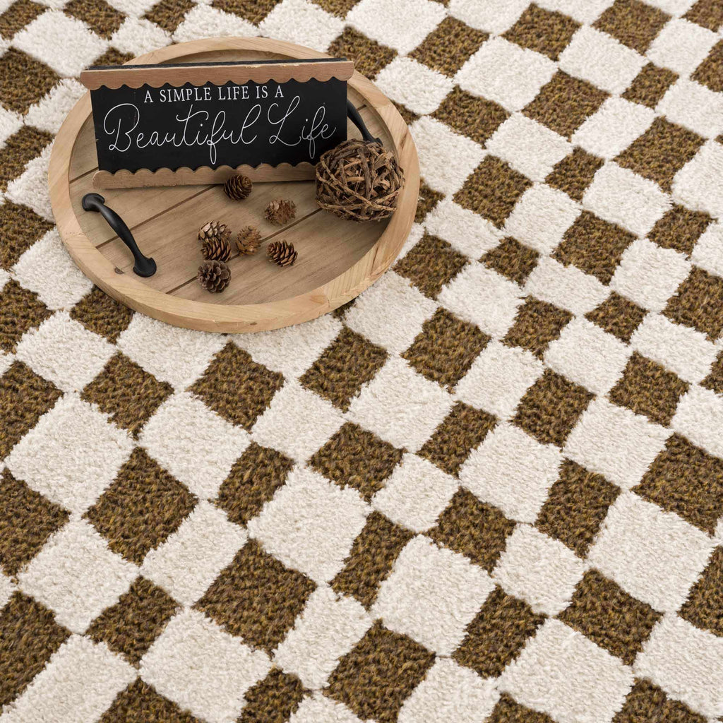 Lajos Brown Checkered Shag Rug - Clearance - thewrightstore