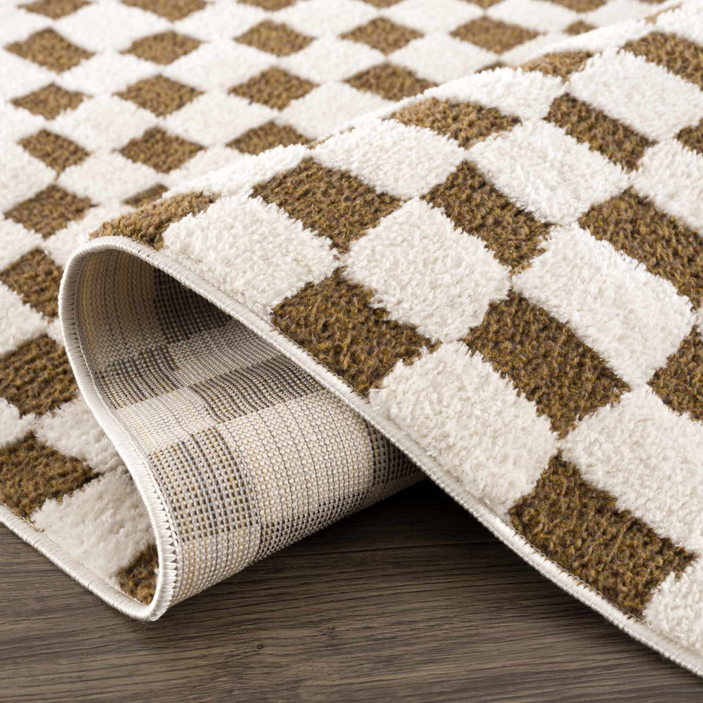 Lajos Brown Checkered Shag Rug - Clearance - thewrightstore