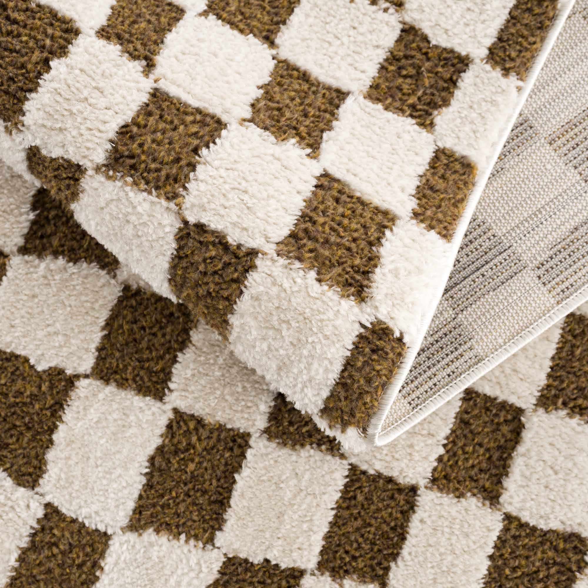 Lajos Brown Checkered Shag Rug - Clearance - thewrightstore