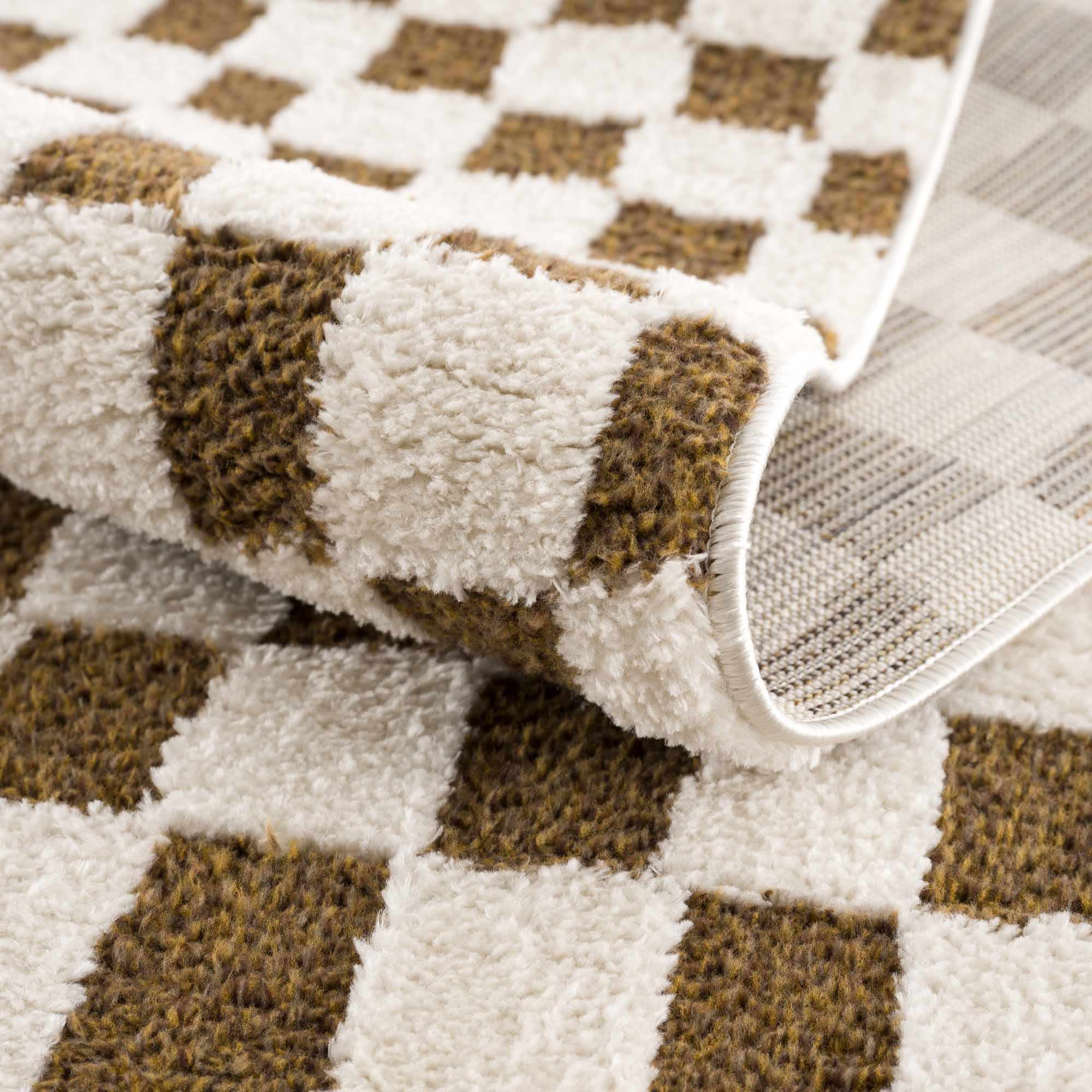 Lajos Brown Checkered Shag Rug - Clearance - thewrightstore