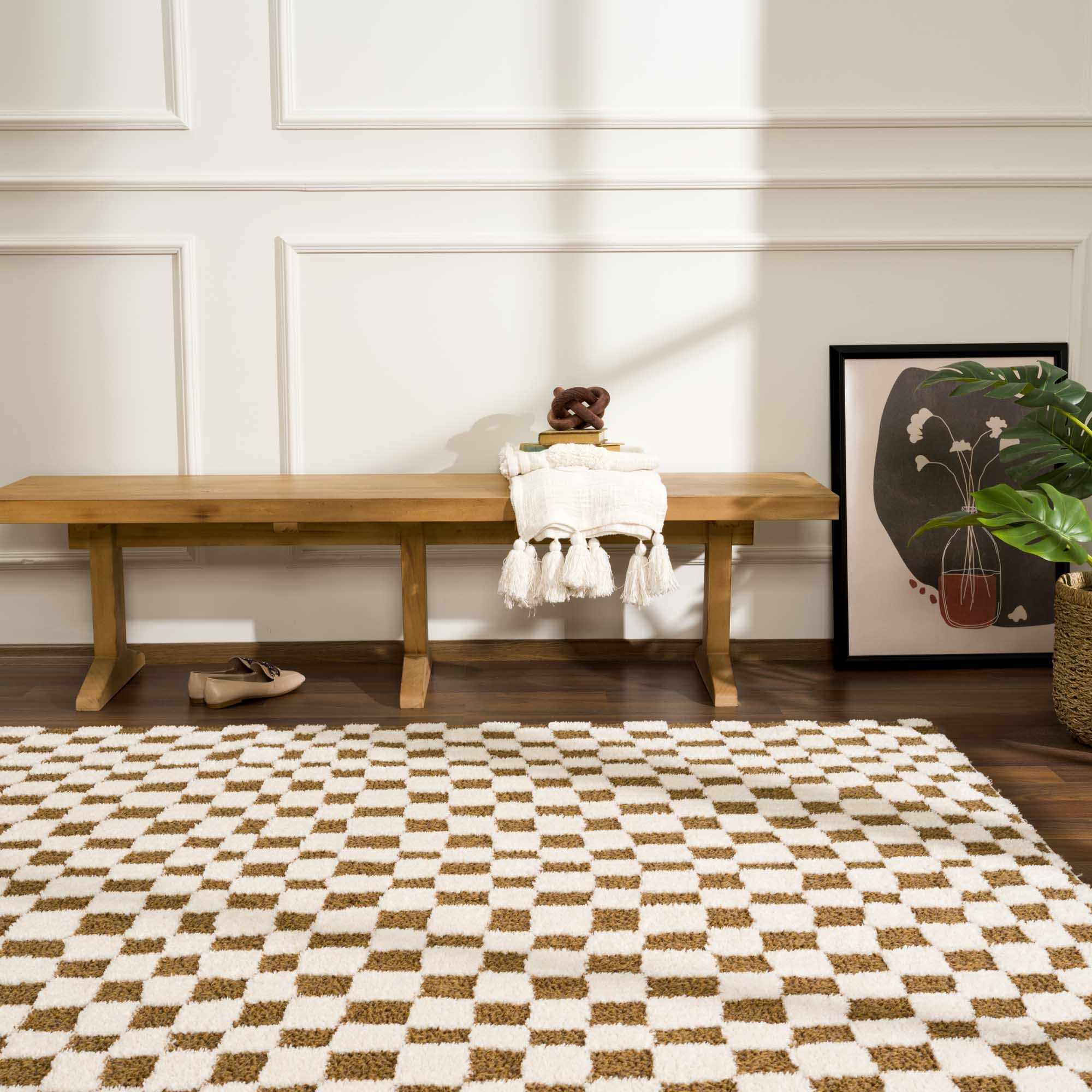 Lajos Brown Checkered Shag Rug - Clearance - thewrightstore