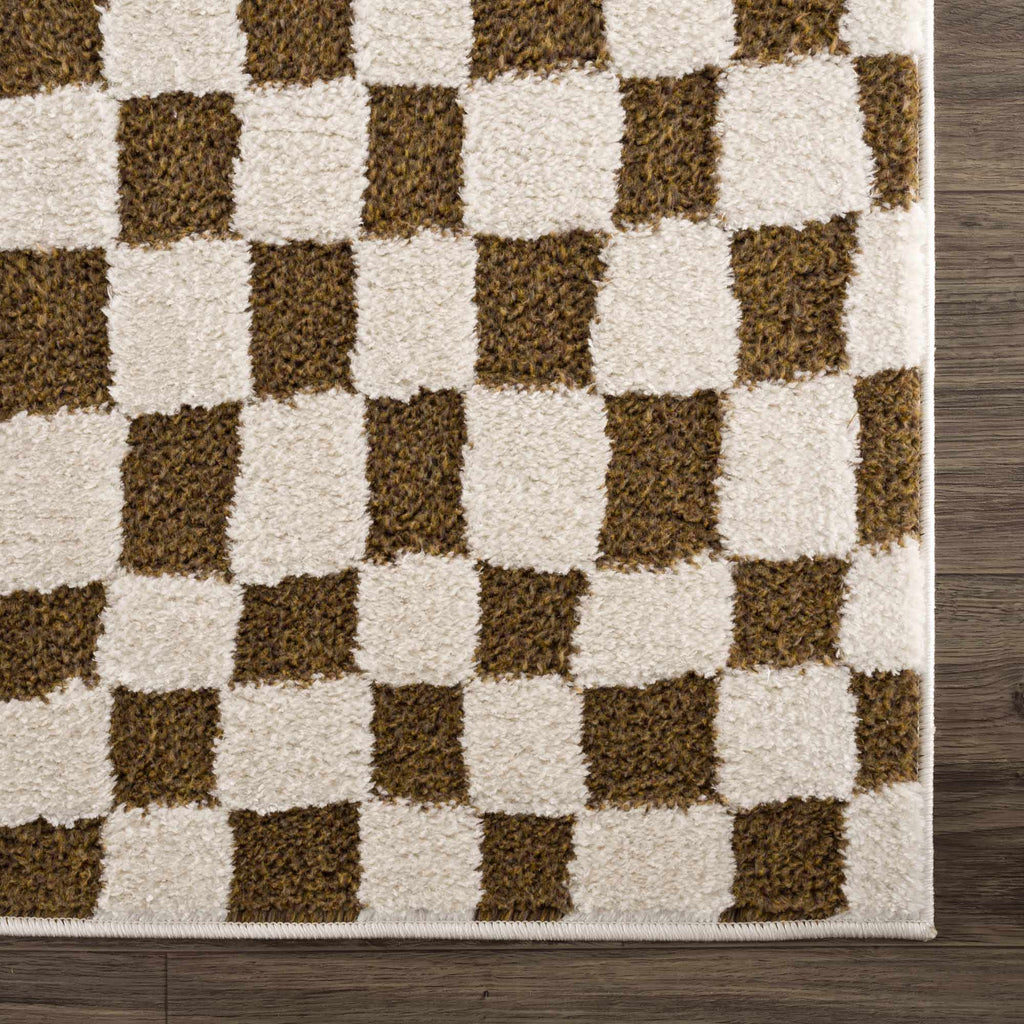 Lajos Brown Checkered Shag Rug - Clearance - thewrightstore