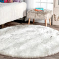 Large Circle Area Rugs for Living Room round Rug 8Ft Fluffy Bedroom Rug White with Grey Tips Shaggy Rug Washable Shag Rug Faux Fur Rug Fuzzy Rug for Floor Plush Rug - thewrightstore