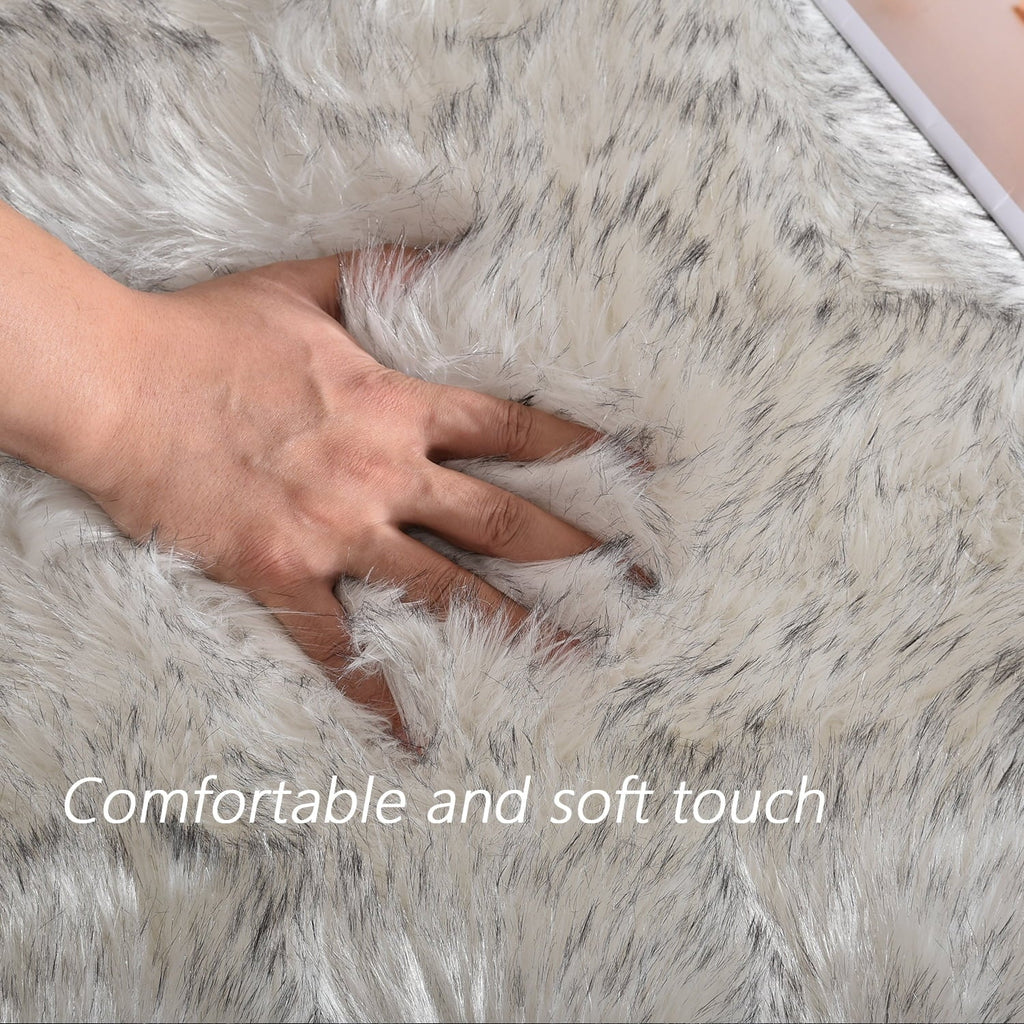 Large Circle Area Rugs for Living Room round Rug 8Ft Fluffy Bedroom Rug White with Grey Tips Shaggy Rug Washable Shag Rug Faux Fur Rug Fuzzy Rug for Floor Plush Rug - thewrightstore